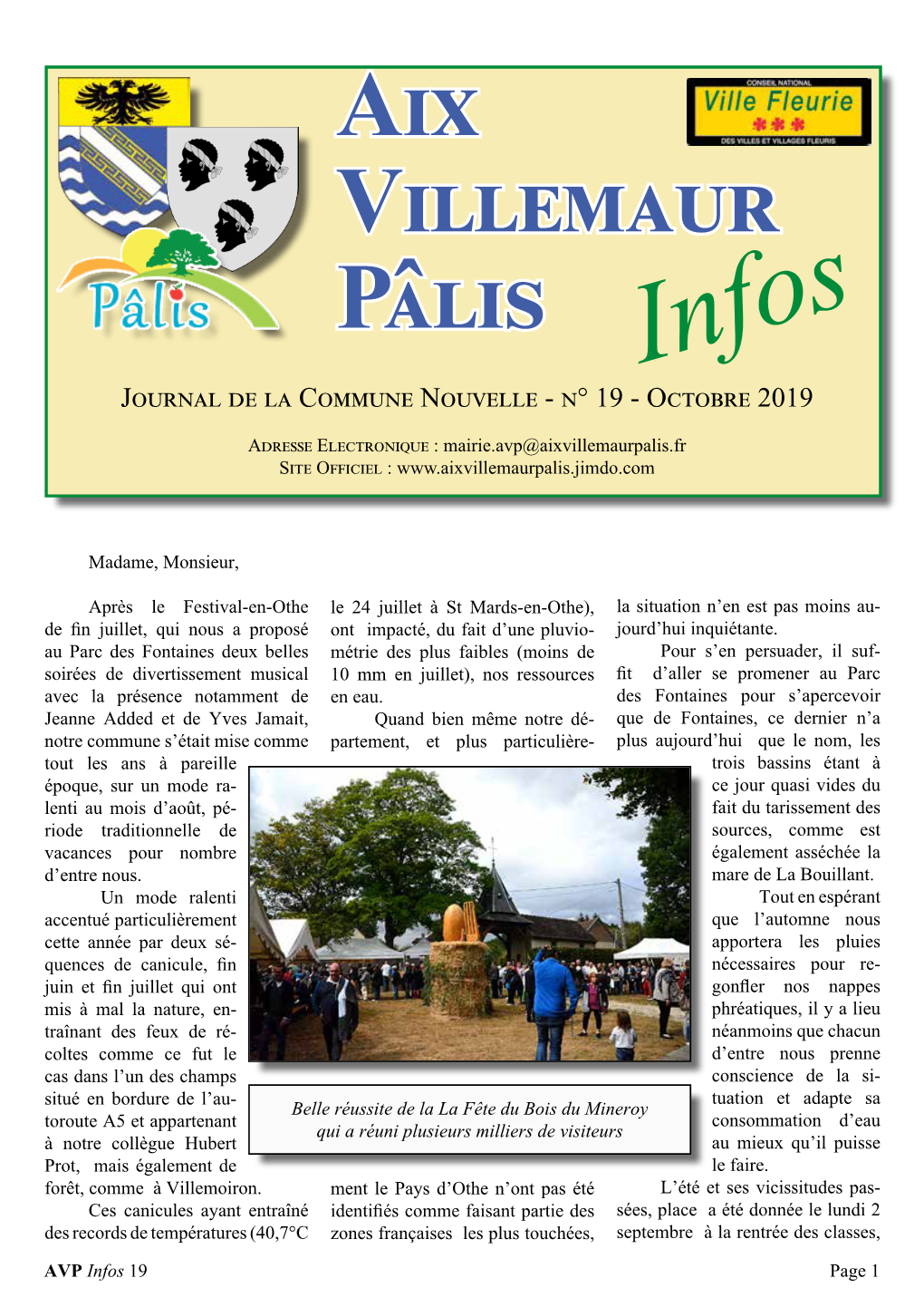 Aix Villemaur Pâlis Infos Journal De La Commune Nouvelle - N° 19 - Octobre 2019