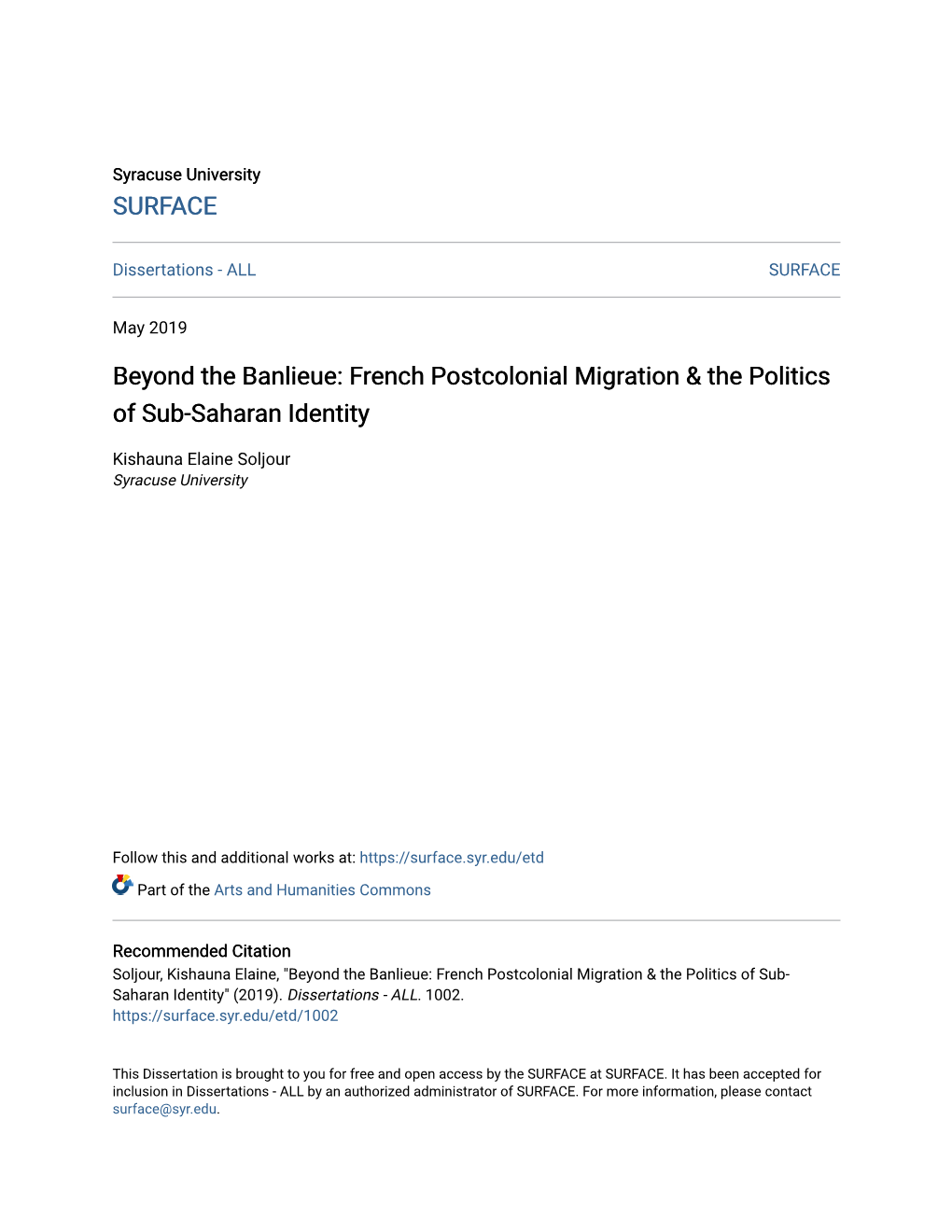 French Postcolonial Migration & the Politics of Sub-Saharan Identity