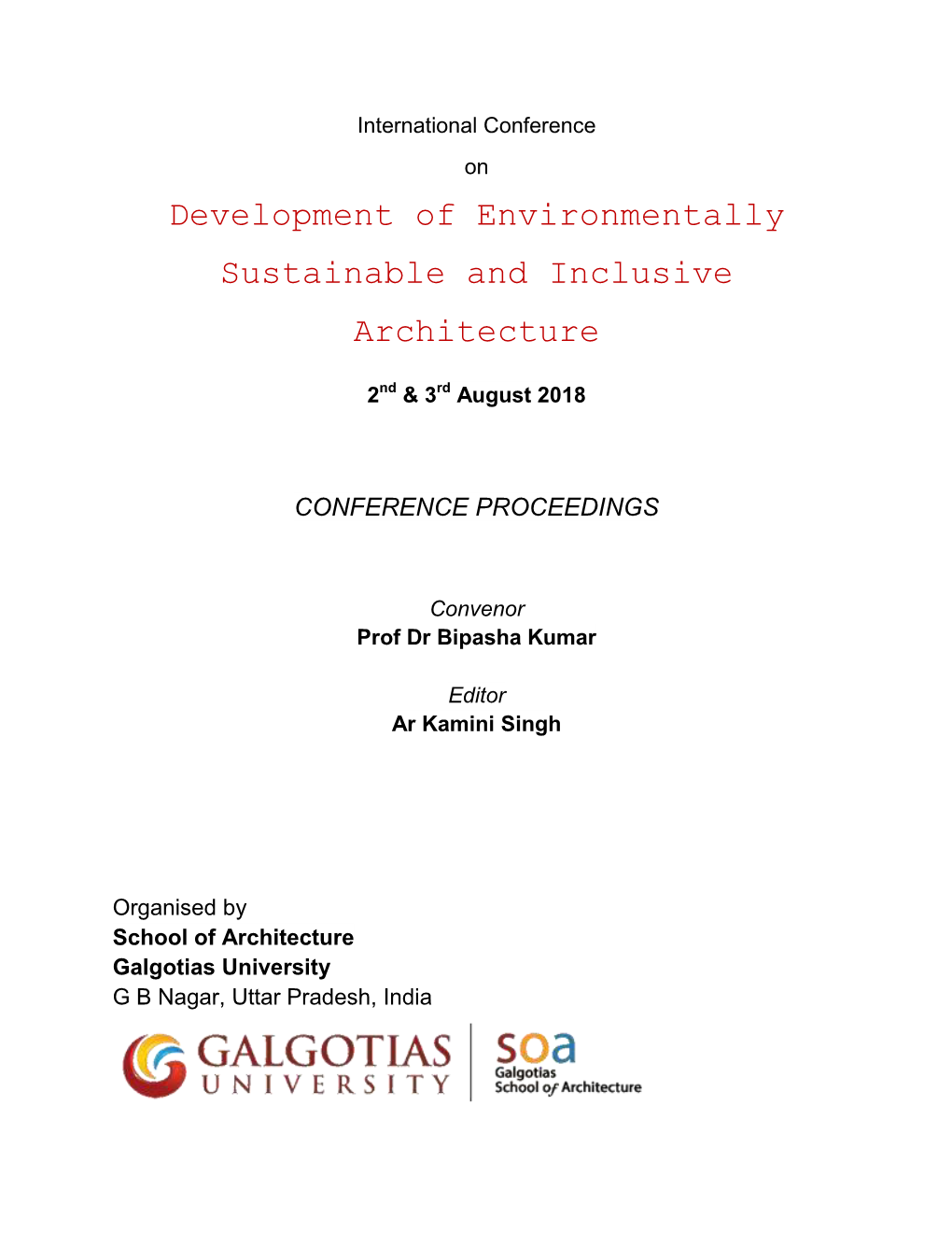 International Conference on Development of Environmentally Sustainable and Inclusive Architecture