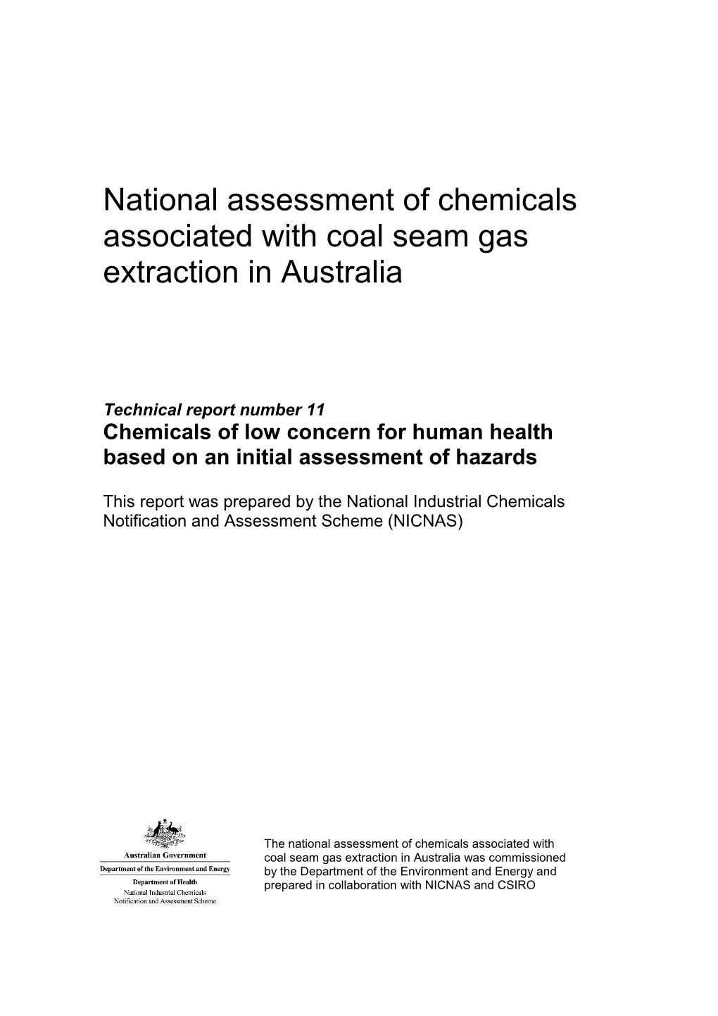 Chemicals of Low Concern for Human Health Based on an Initial Assessment of Hazards