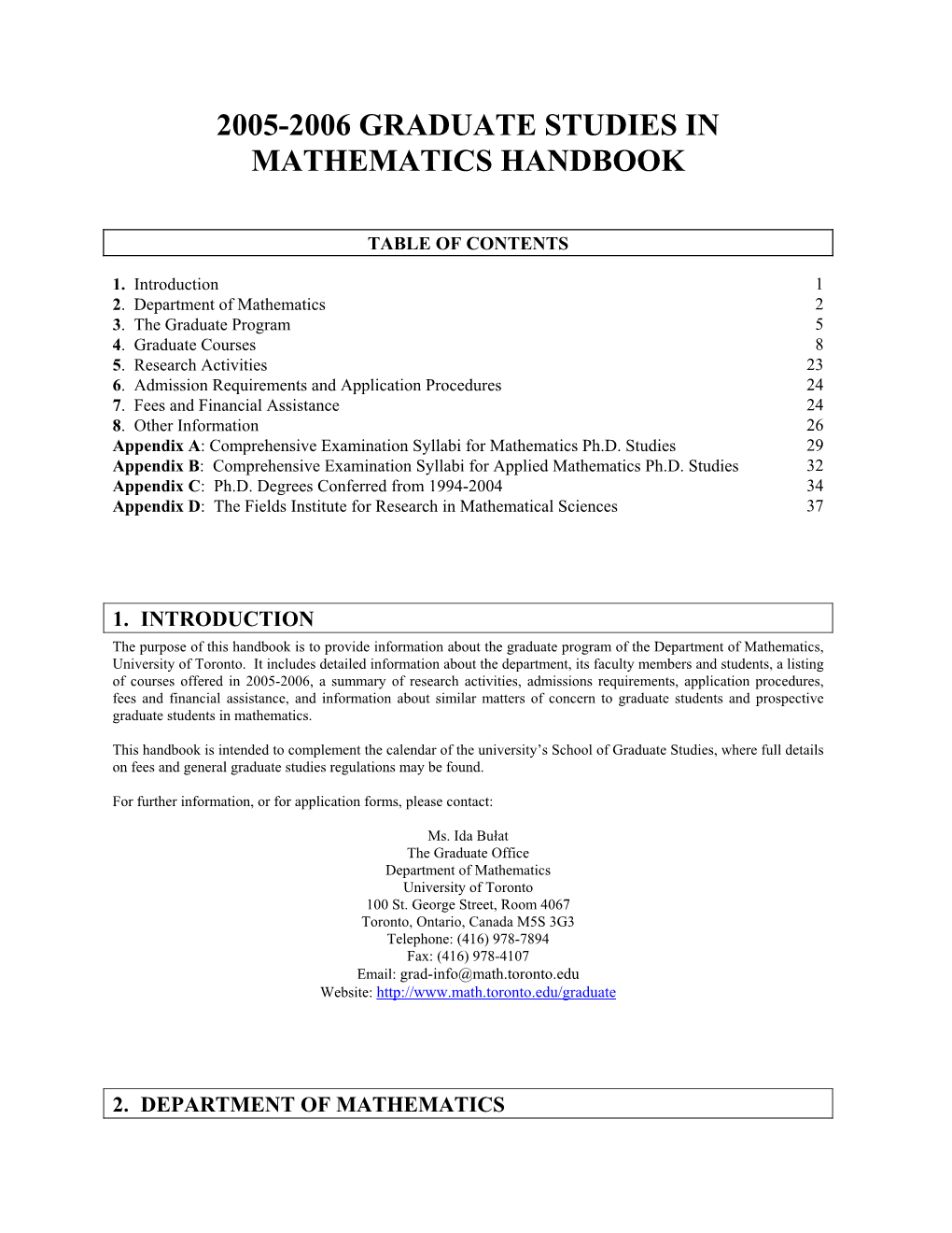 2005-2006 Graduate Studies in Mathematics Handbook