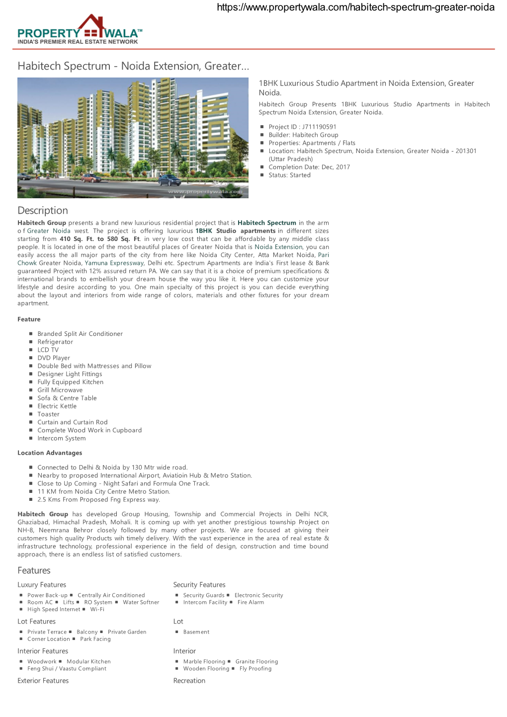 Habitech Spectrum - Noida Extension, Greater… 1BHK Luxurious Studio Apartment in Noida Extension, Greater Noida