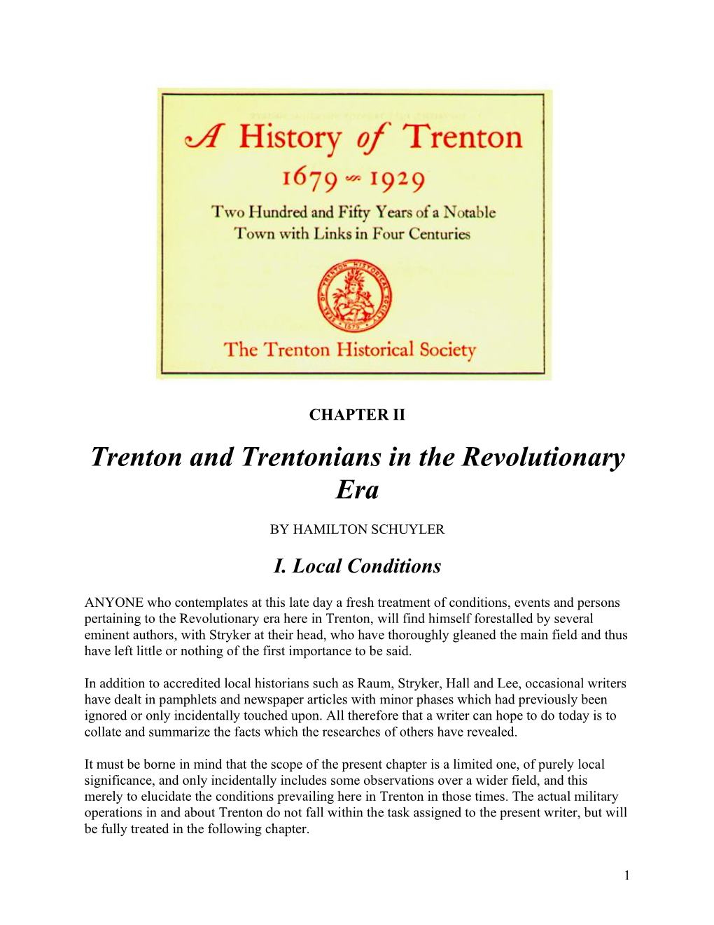 Trenton and Trentonians in the Revolutionary Era