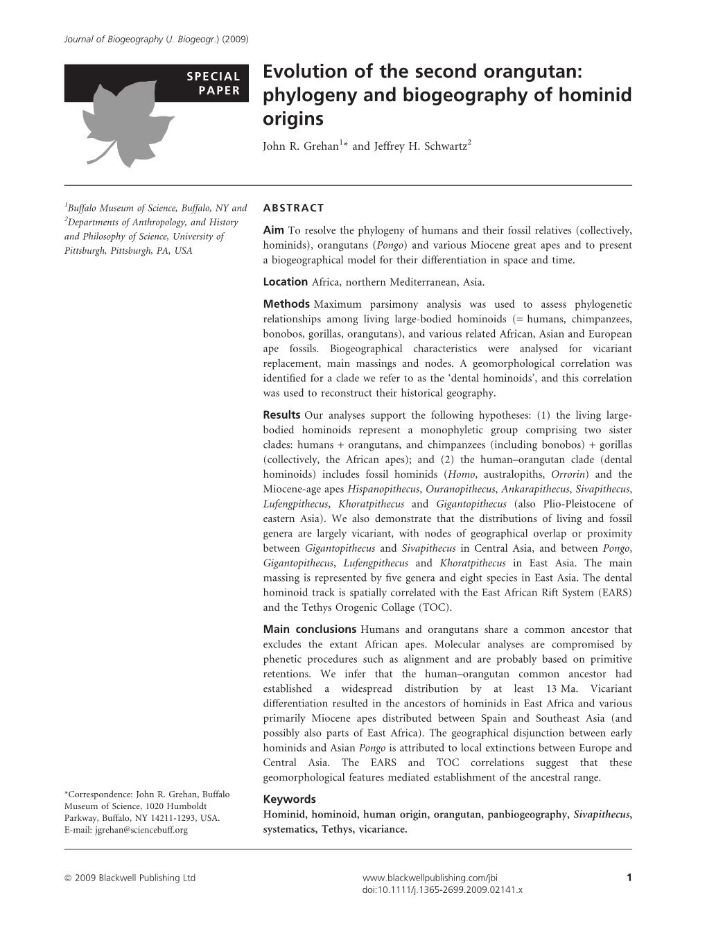 Evolution of the Second Orangutan: Phylogeny and Biogeography of Hominid Origins