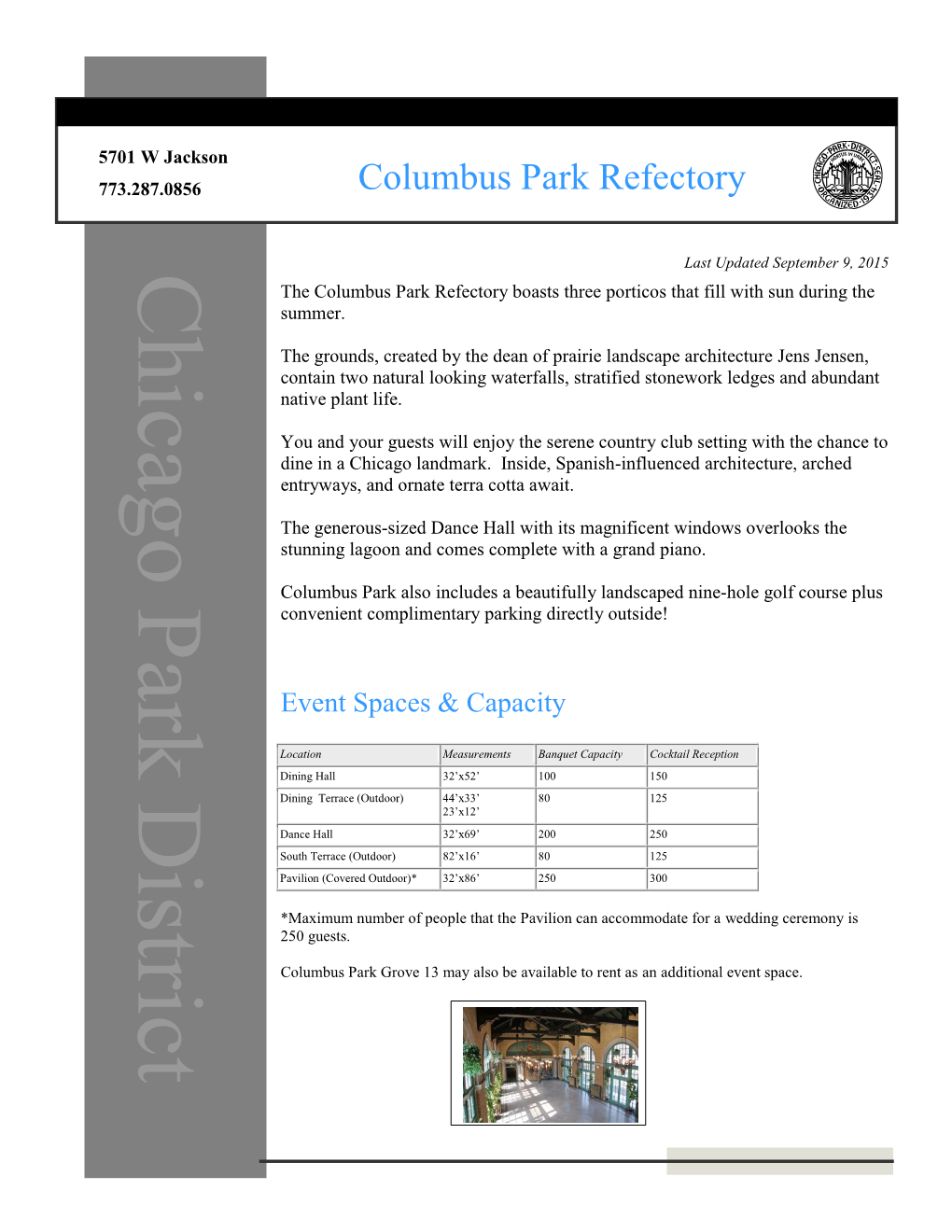 Columbus Park Refectory Information