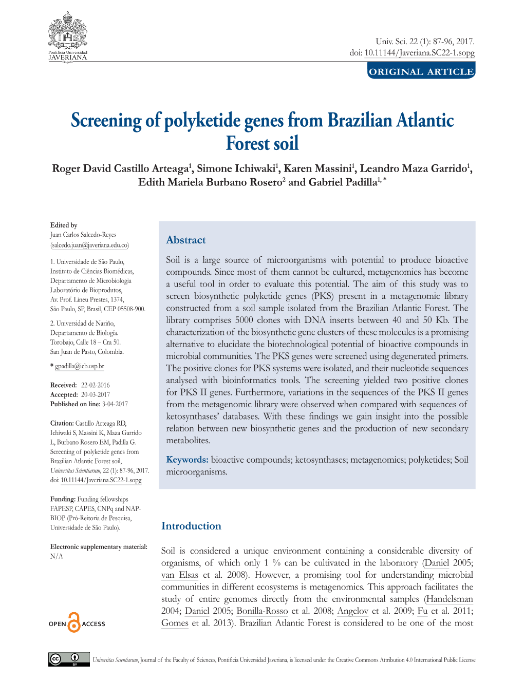 Screening of Polyketide Genes from Brazilian Atlantic Forest Soil