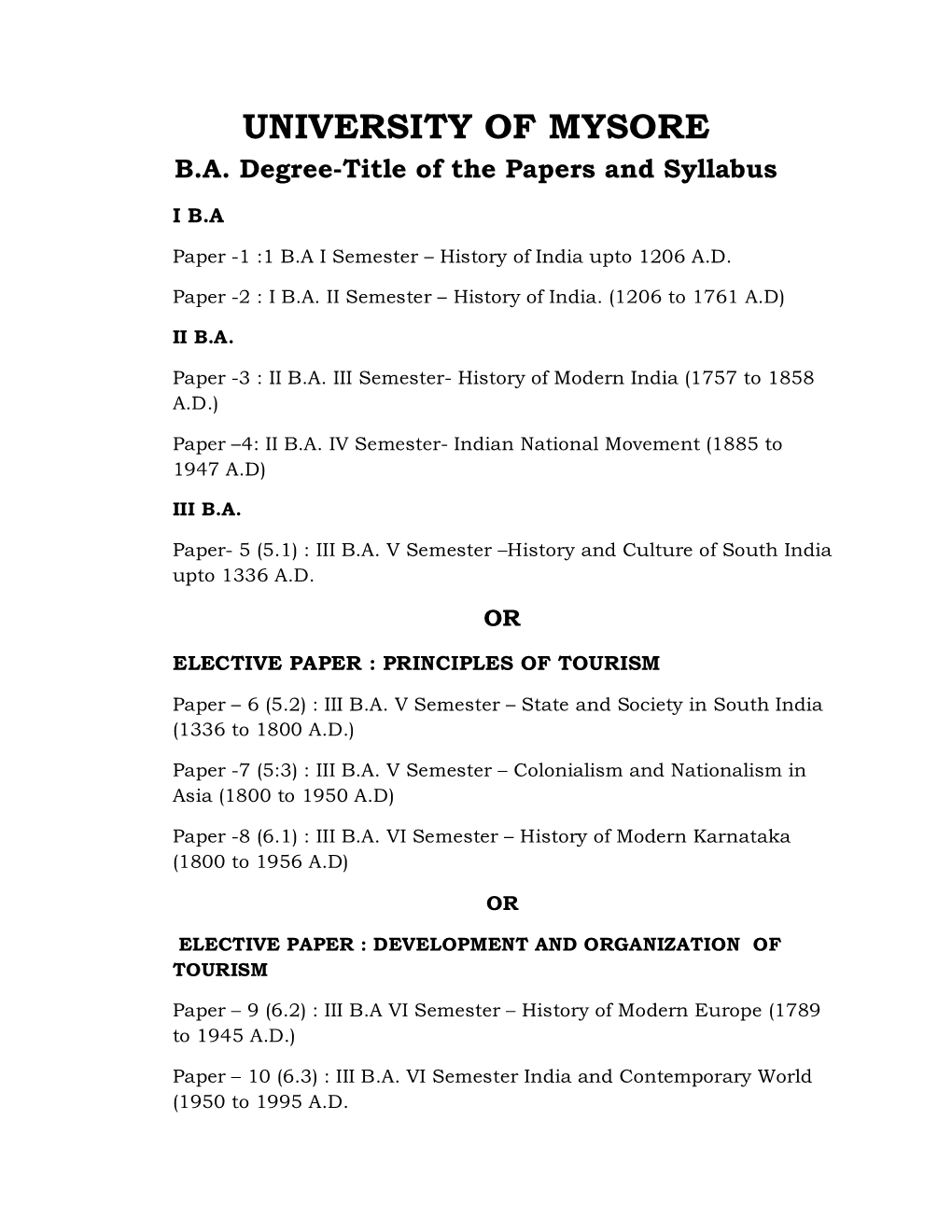 BA Degree-Title of the Papers and Syllabus