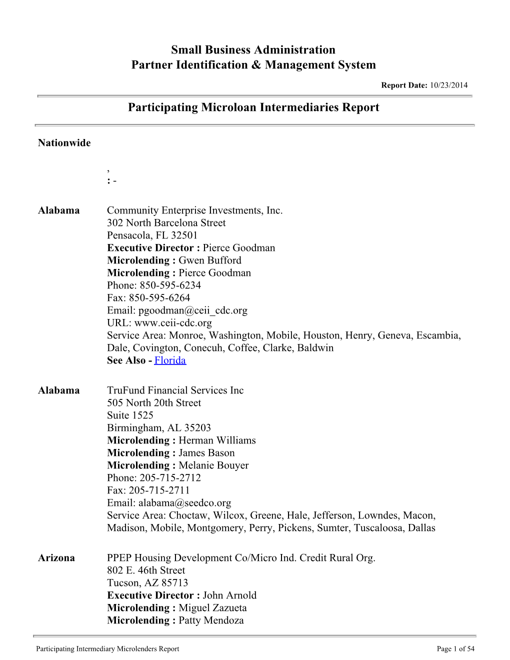 Participating Microloan Intermediaries Report