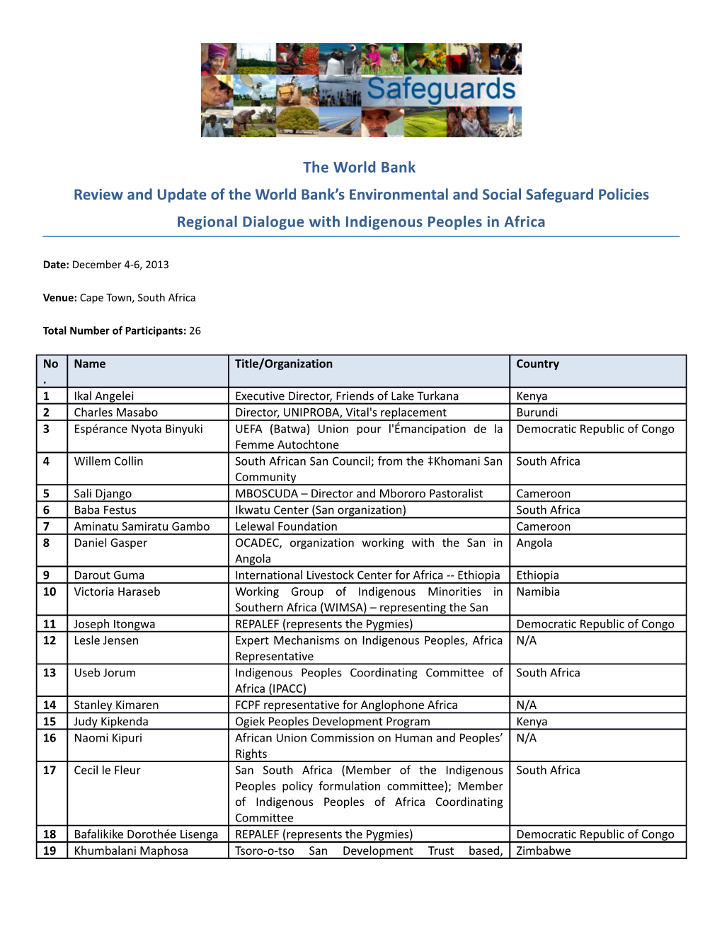 Review and Update of the World Bank S Environmental and Social Safeguard Policies s2