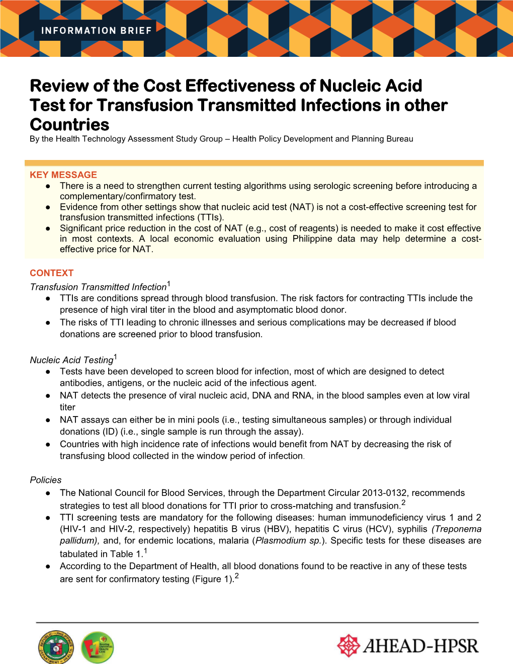 Review of the Cost Effectiveness of Nucleic Acid Test for Transfusion