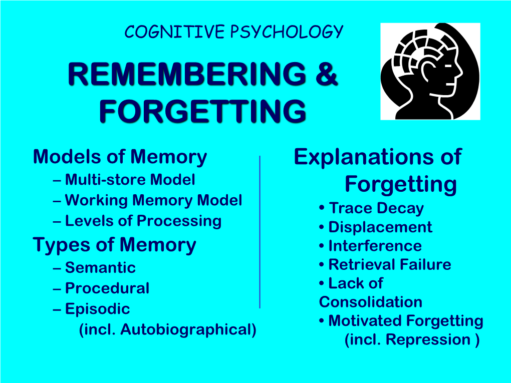 REMEMBERING & FORGETTING Models of Memory