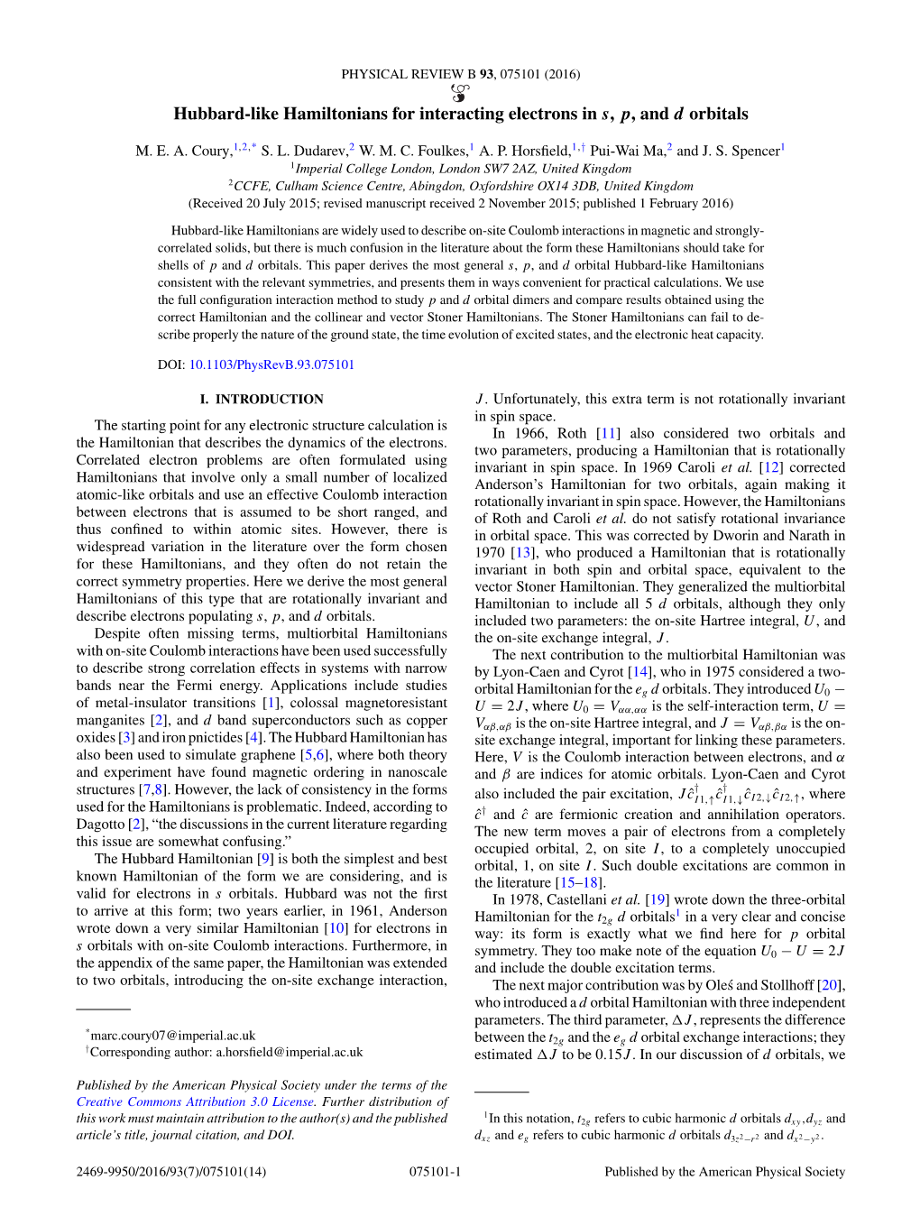 Hubbard-Like Hamiltonians for Interacting Electrons in S, P, and D Orbitals