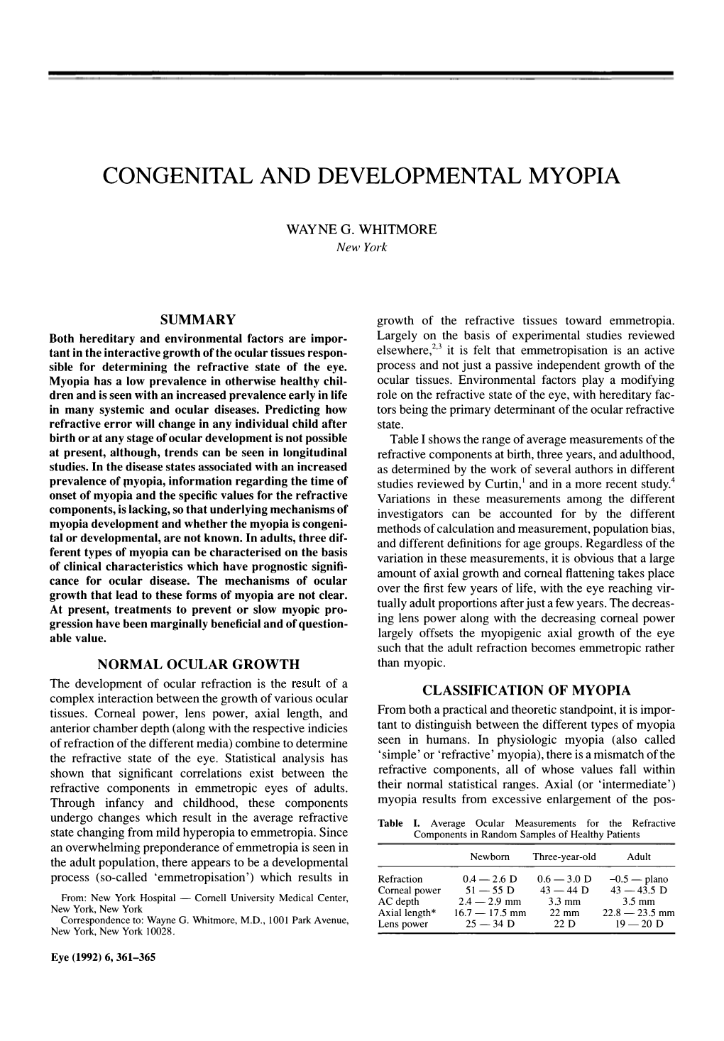 Congenital and Developmental Myopia