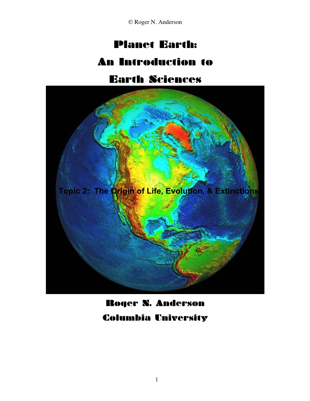 Planet Earth: an Introduction to Earth Sciences