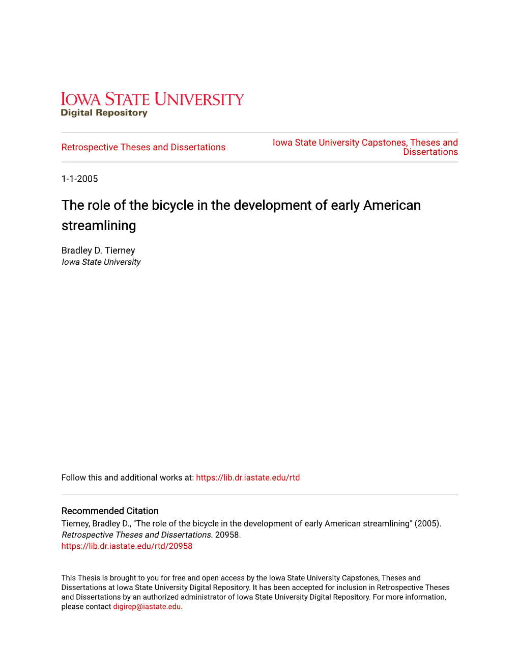 The Role of the Bicycle in the Development of Early American Streamlining