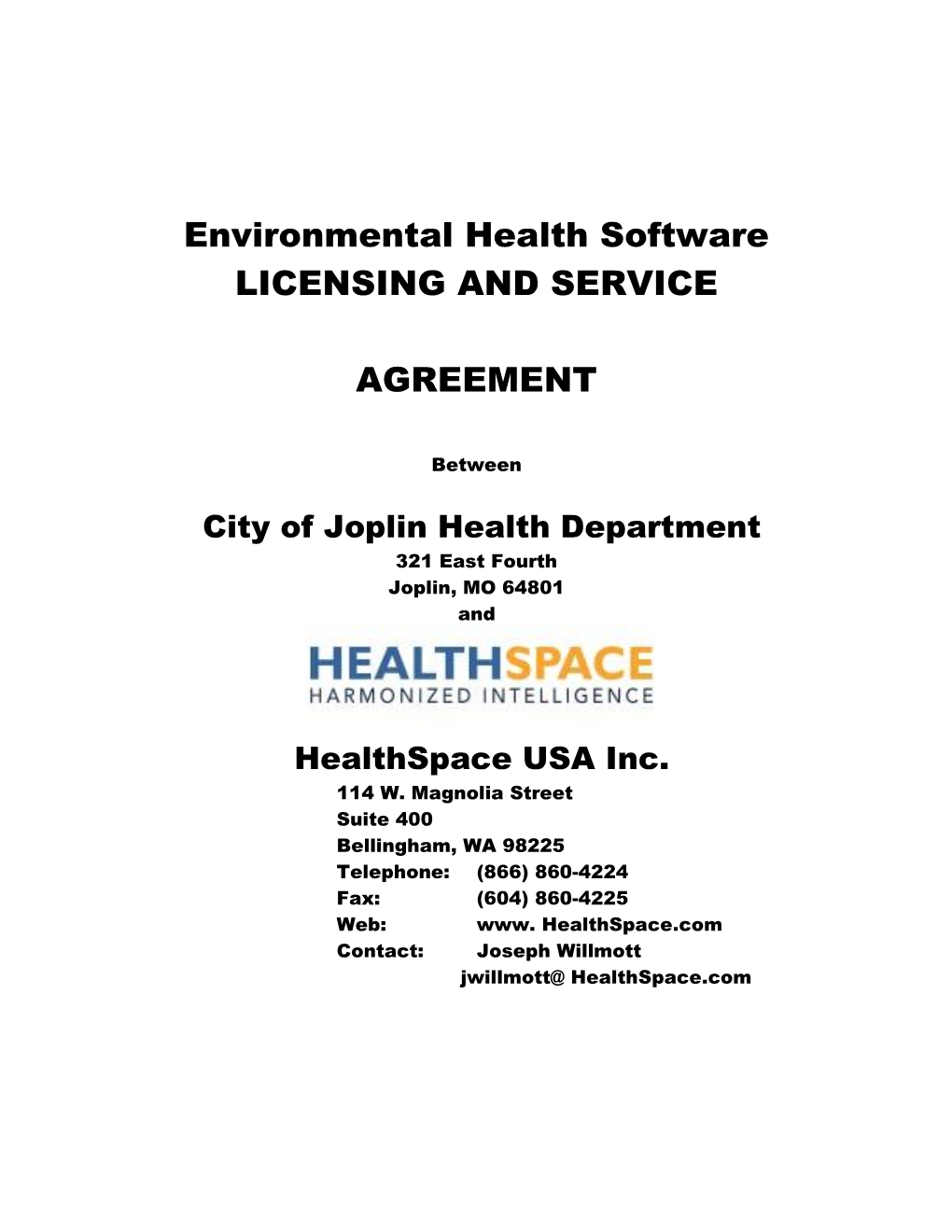 Environmental Health Software LICENSING and SERVICE