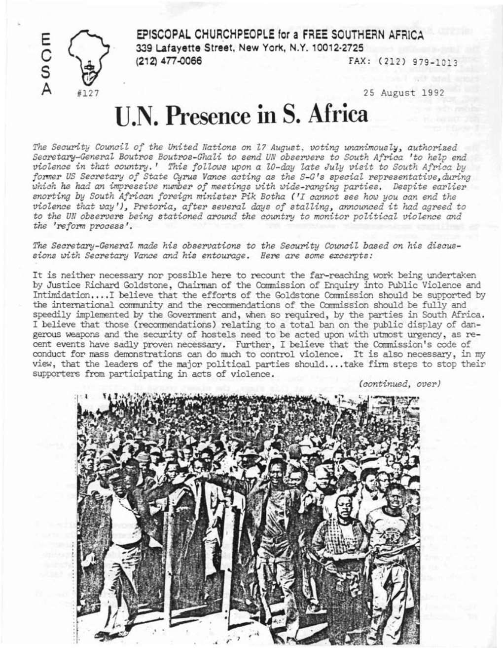 U.N. Presence in S. Africa