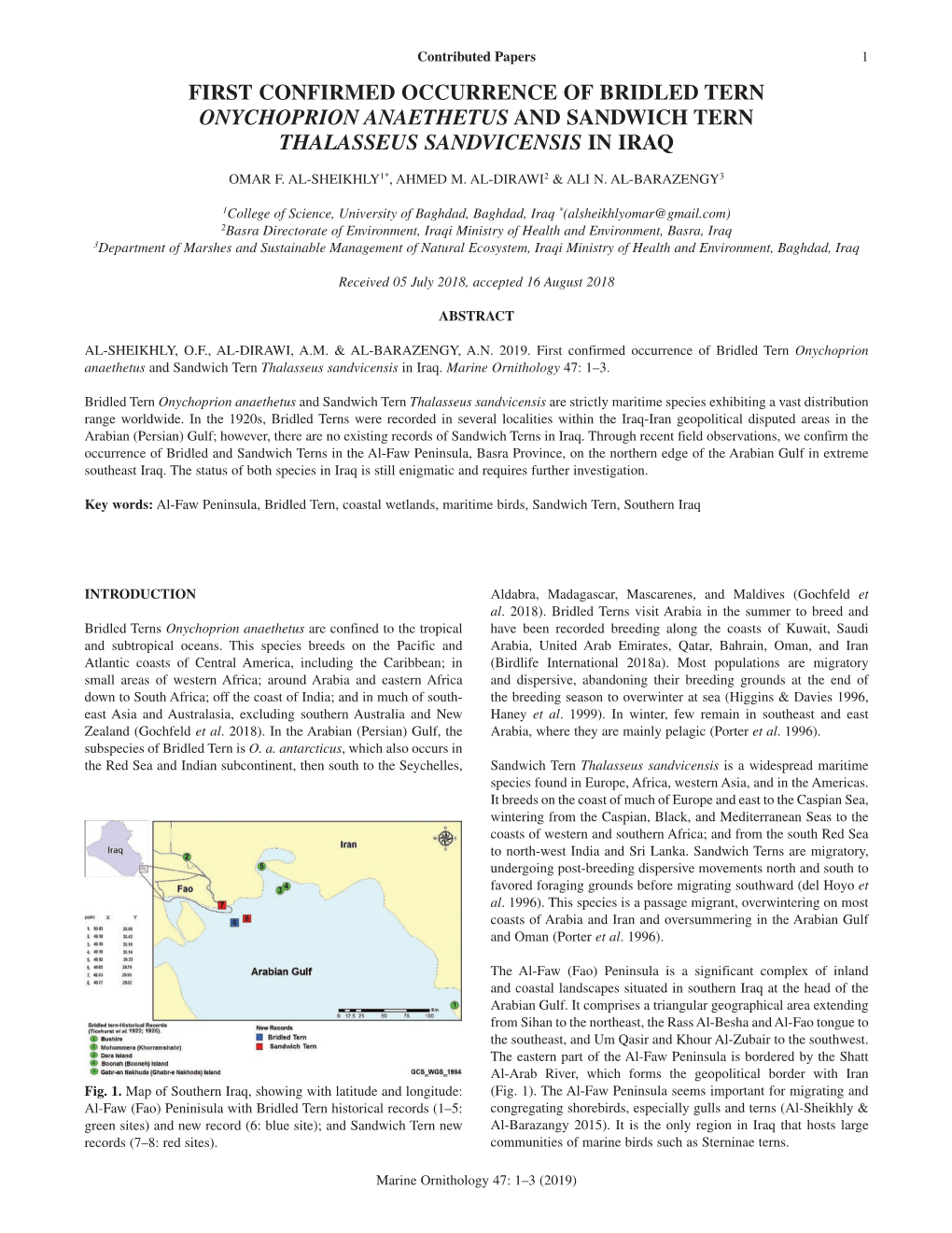 First Confirmed Occurrence of Bridled Tern Onychoprion Anaethetus and Sandwich Tern Thalasseus Sandvicensis in Iraq