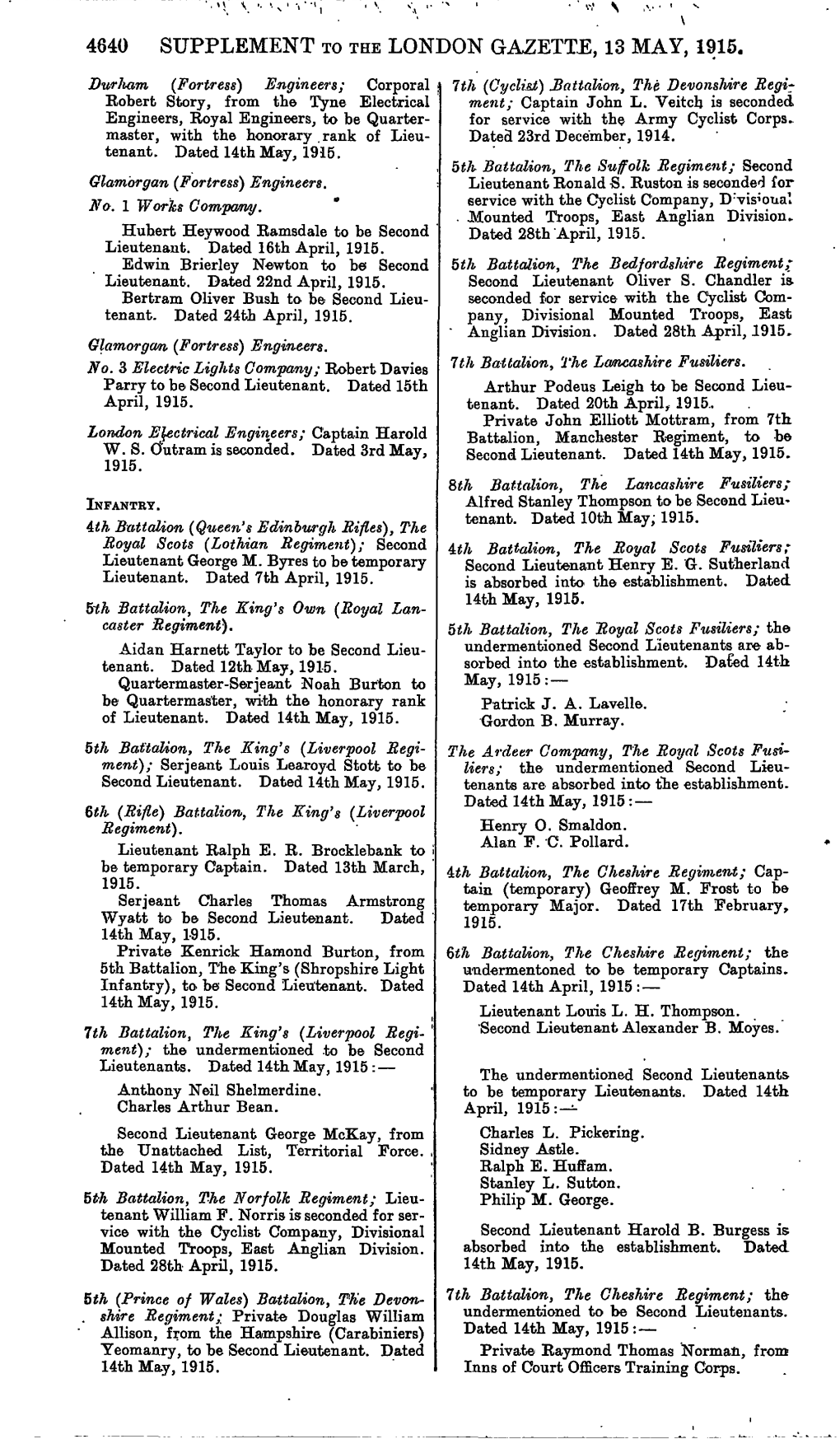 4640 Supplement to the London Gazette, 13 May, 1915