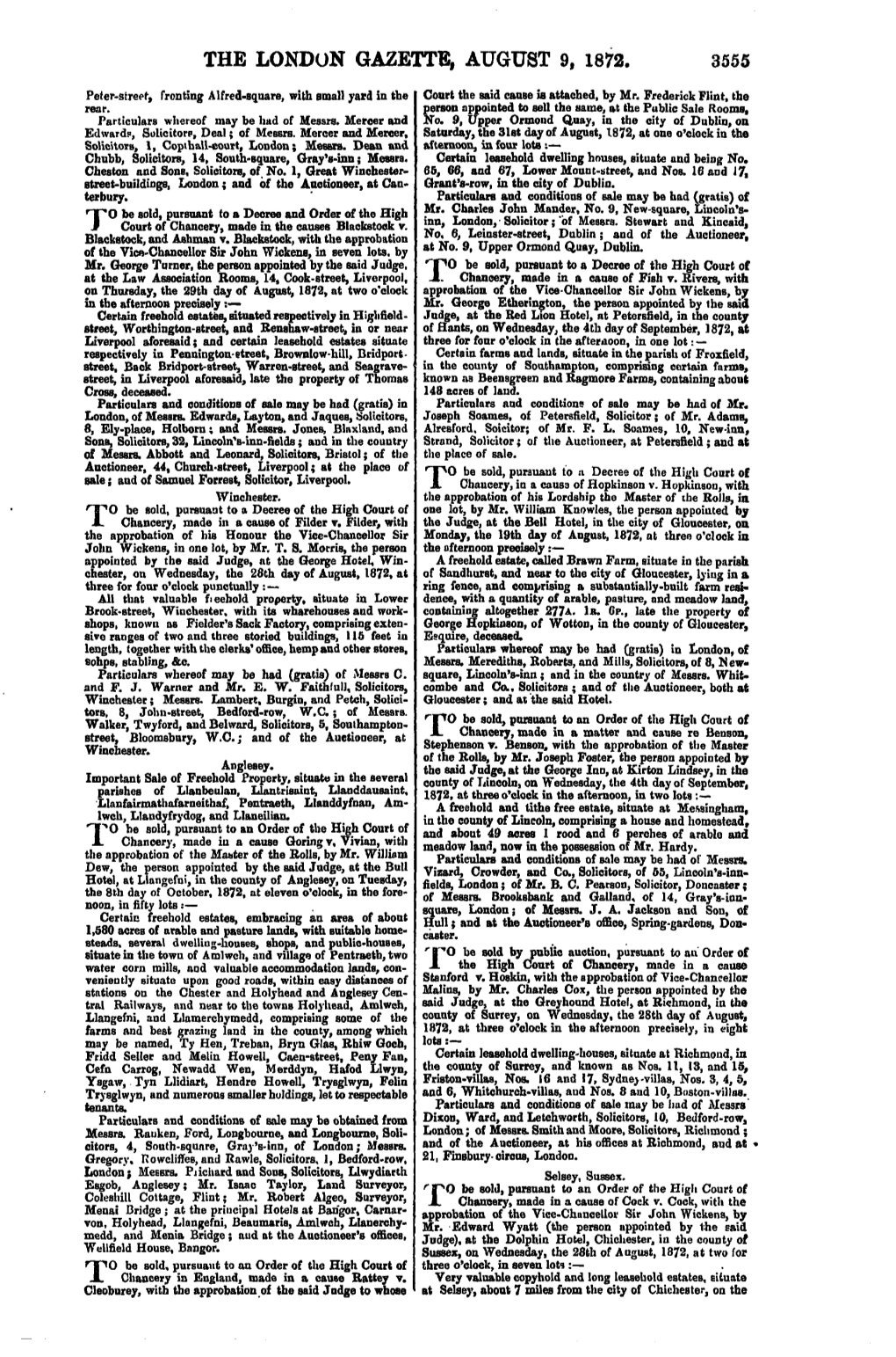 The London Gazette, August 9, 1872. 3555