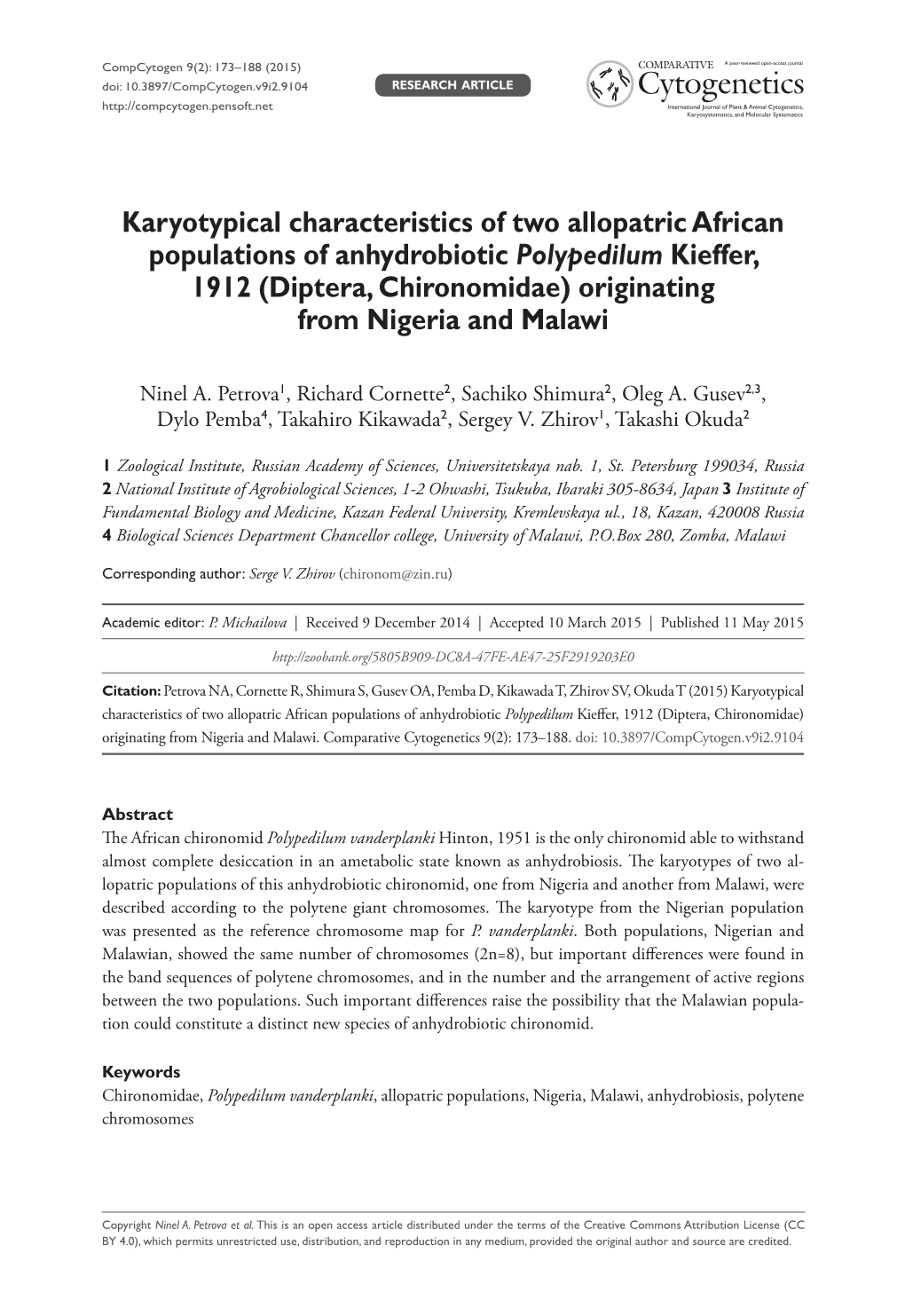 Karyotypical Characteristics of Two Allopatric African Populations Of