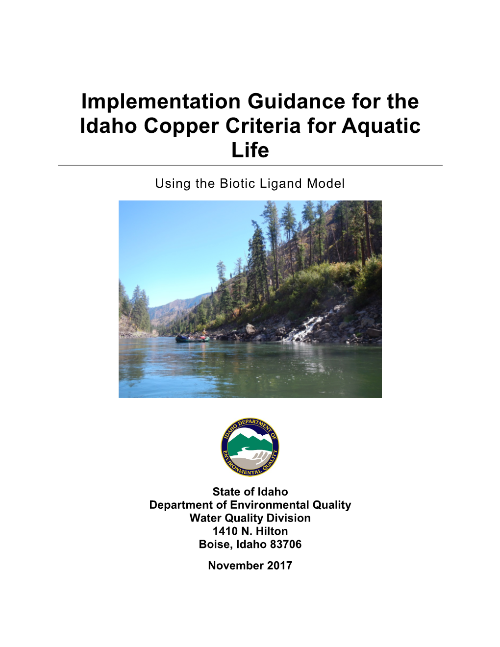 Implementation Guidance for the Idaho Copper Criteria for Aquatic Life