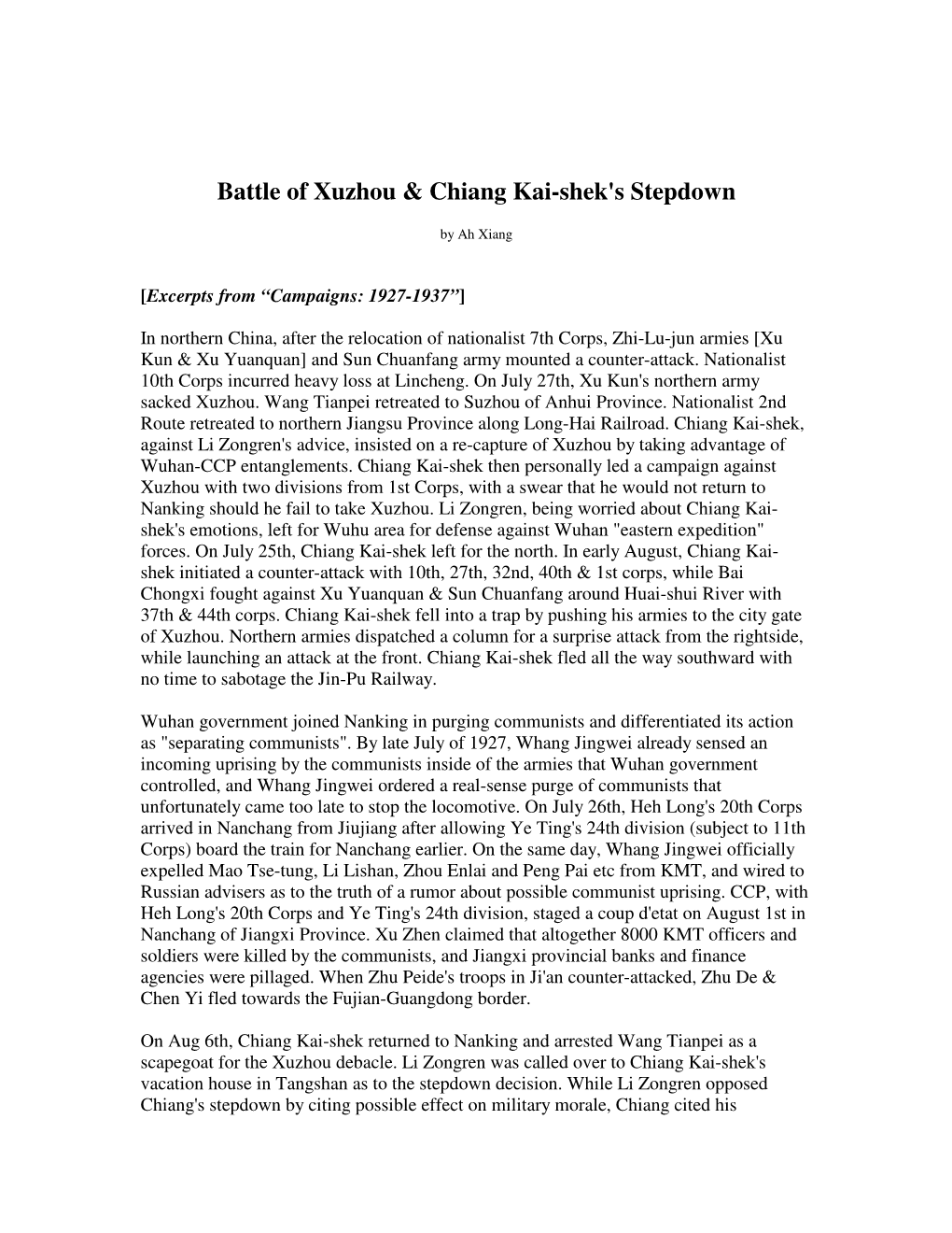 Battle of Xuzhou & Chiang Kai-Shek's Stepdown