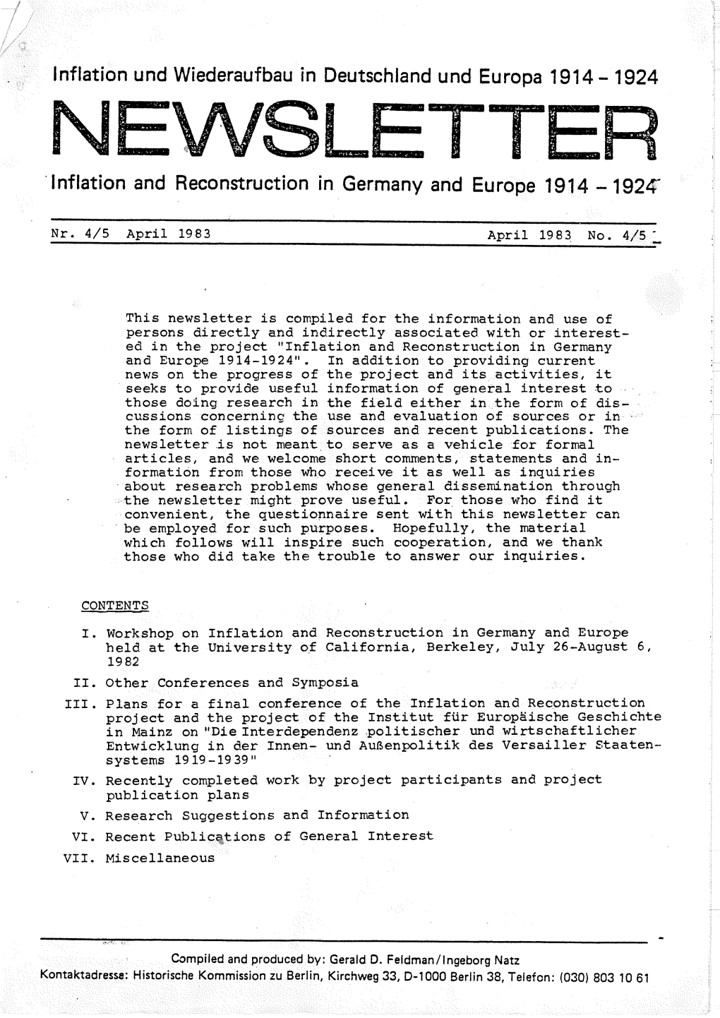 1924 Inflation and Reconstruction in Germany and Europe 1914