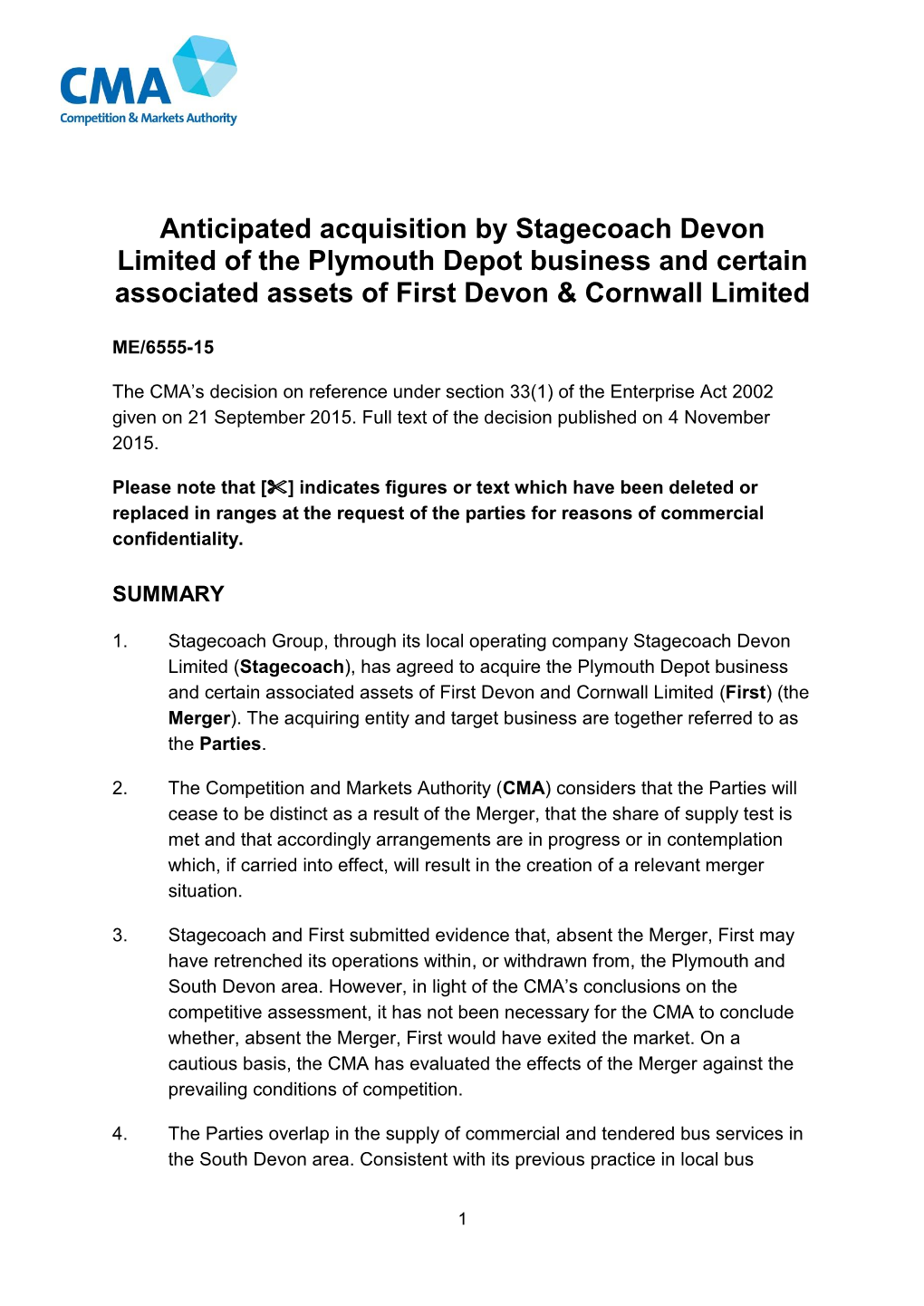 Stagecoach Devon/First Devon & Cornwall Full Text Decision