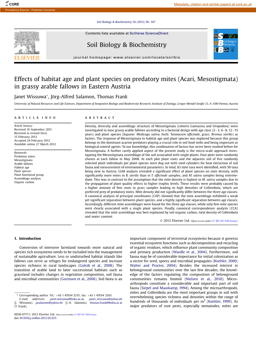 Effects of Habitat Age and Plant Species on Predatory Mites (Acari, Mesostigmata) in Grassy Arable Fallows in Eastern Austria