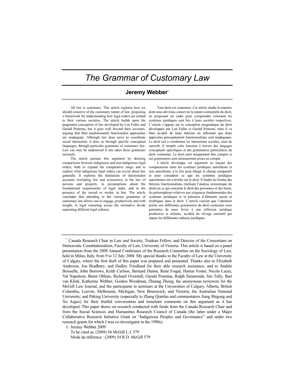The Grammar of Customary Law