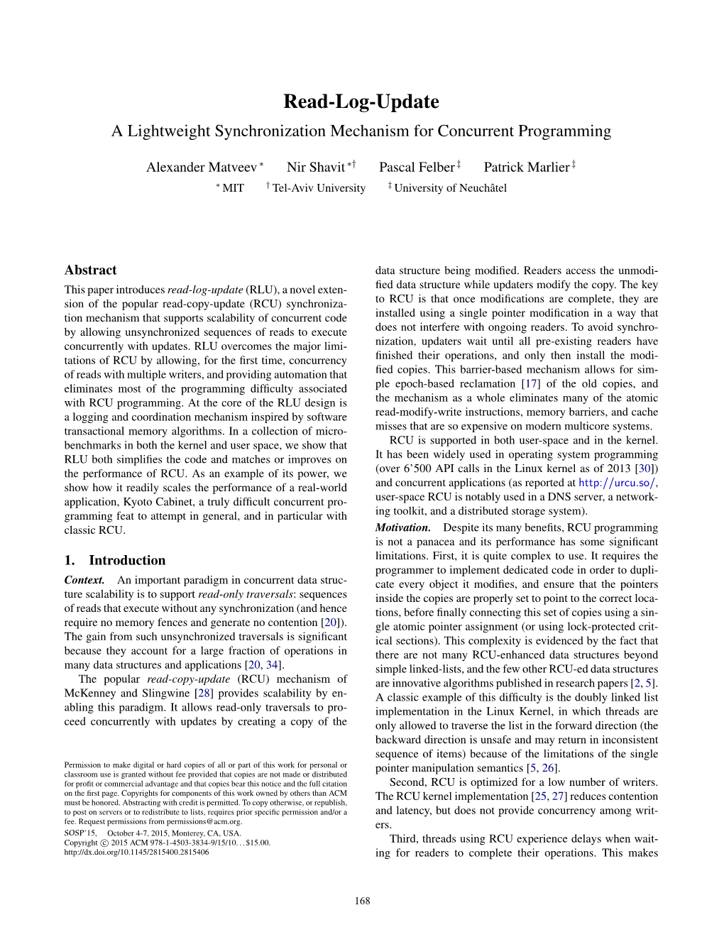 Read-Log-Update a Lightweight Synchronization Mechanism for Concurrent Programming