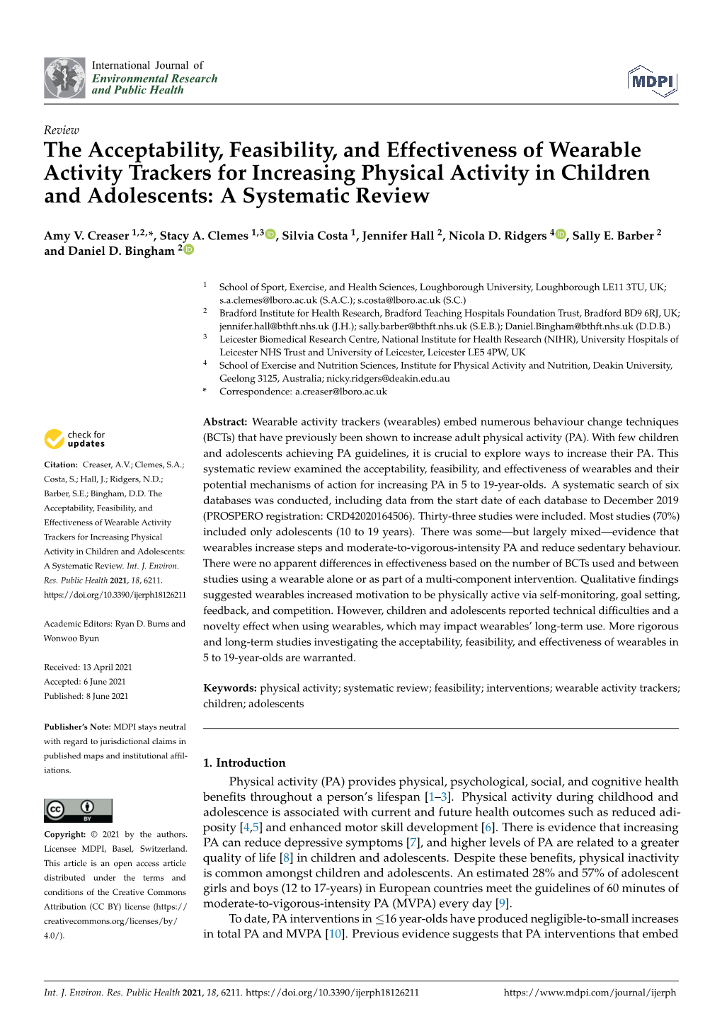 The Acceptability, Feasibility, and Effectiveness of Wearable Activity Trackers for Increasing Physical Activity in Children and Adolescents: a Systematic Review