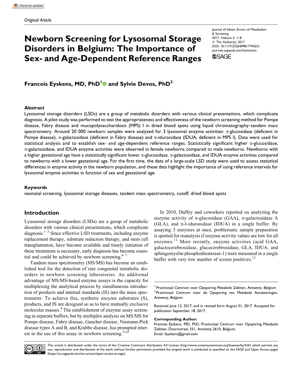 Newborn Screening for Lysosomal Storage Disorders in Belgium