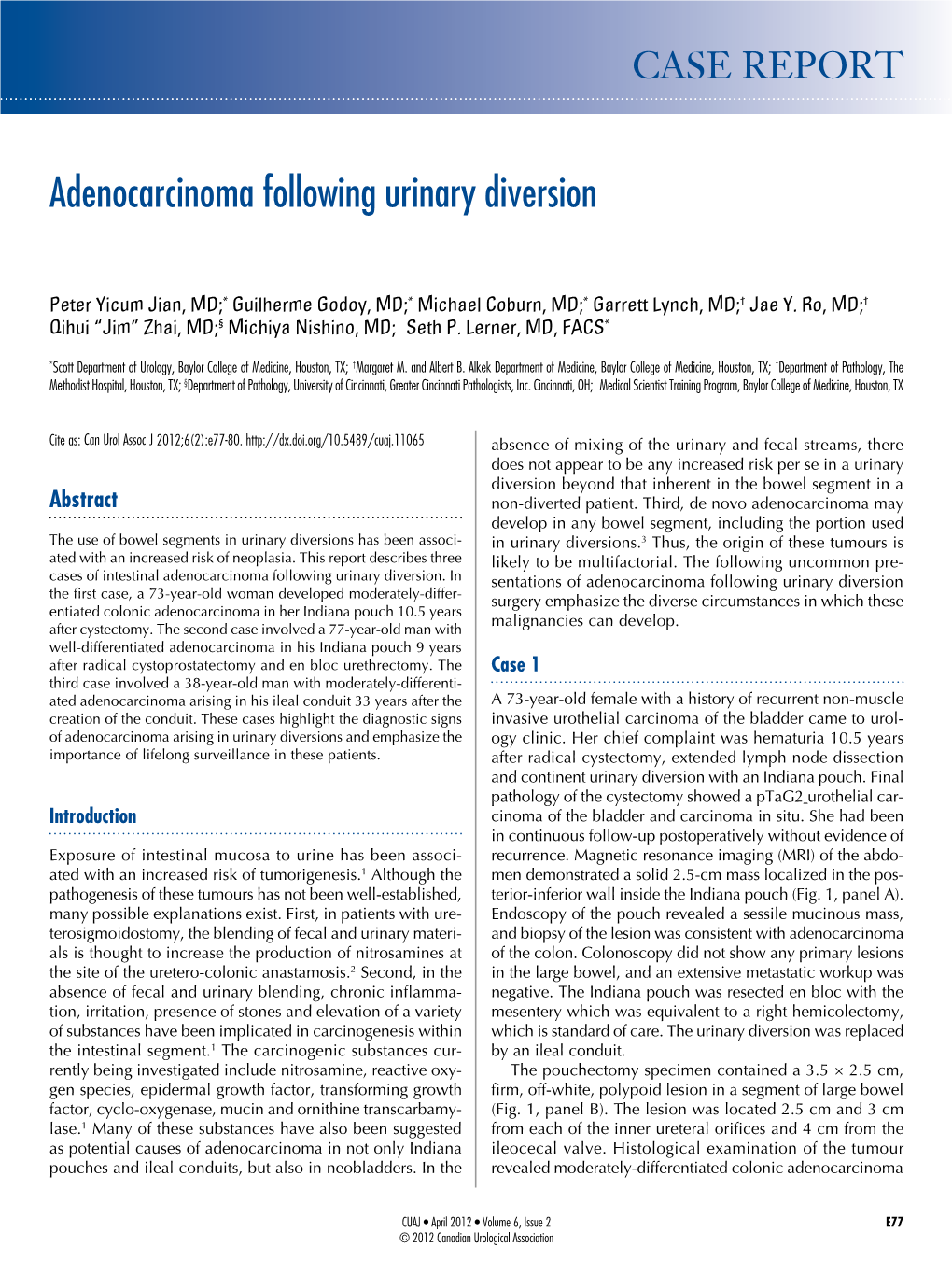 Adenocarcinoma Following Urinary Diversion