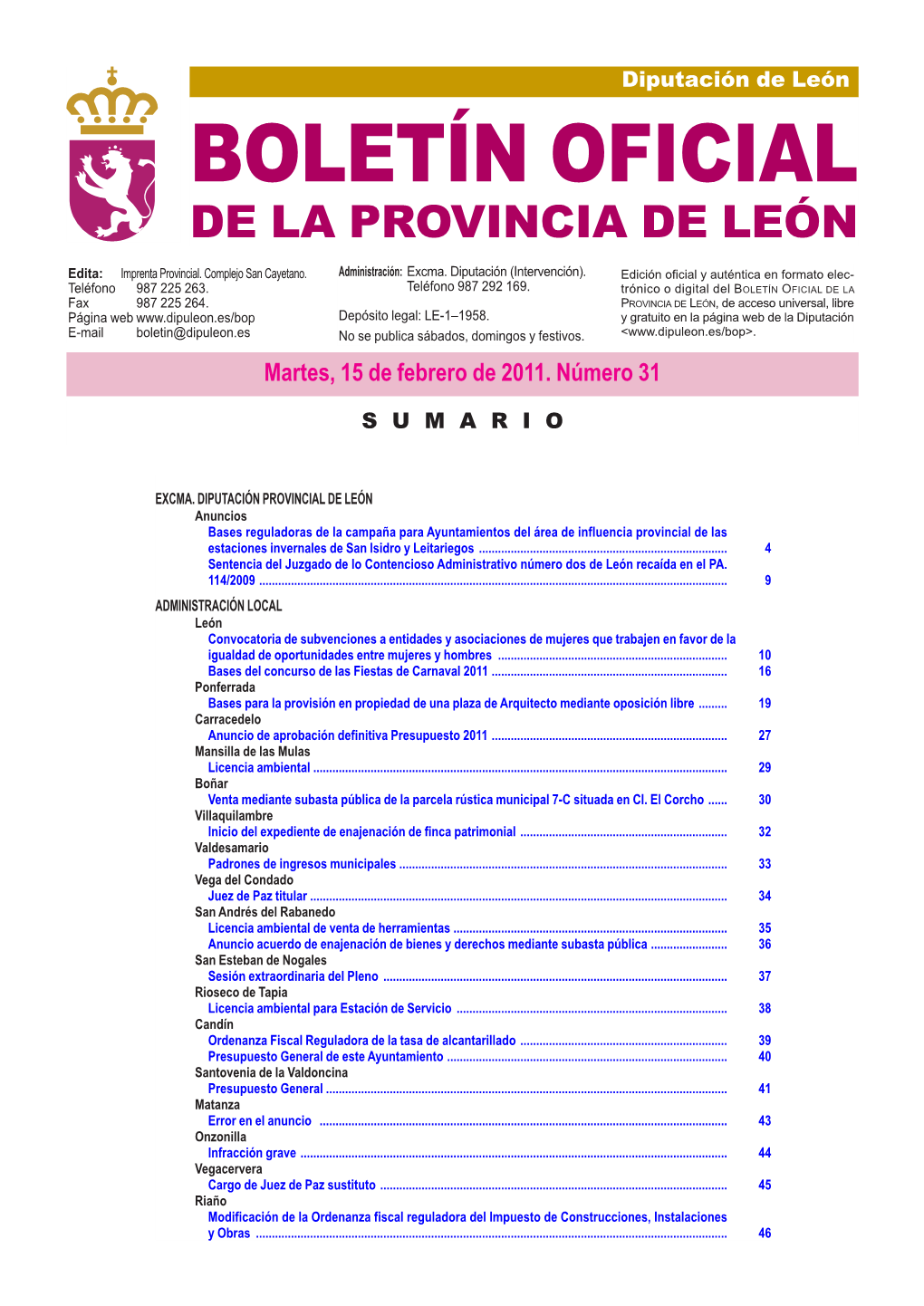 Boletín Oficial De La Provincia De León