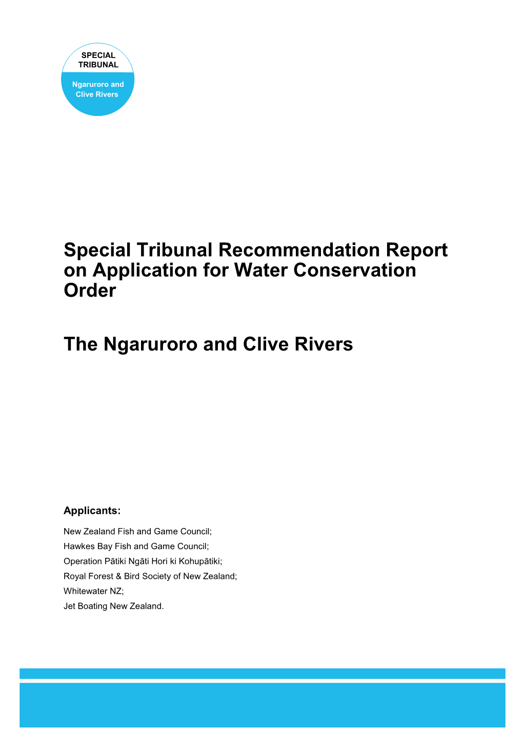 RECOMMENDATION REPORT of Special Tribunal for Water