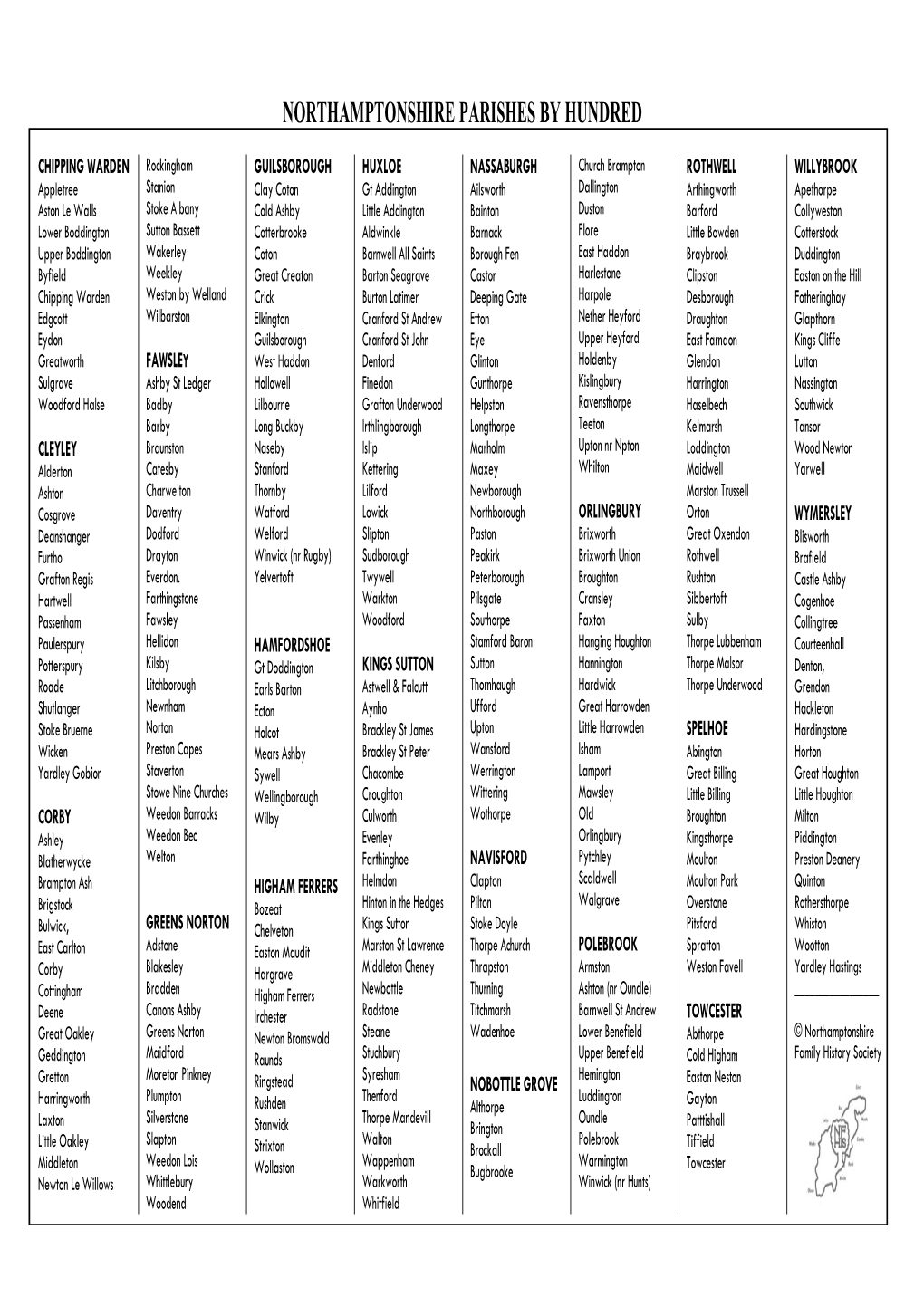 Northamptonshire Parishes by Hundred
