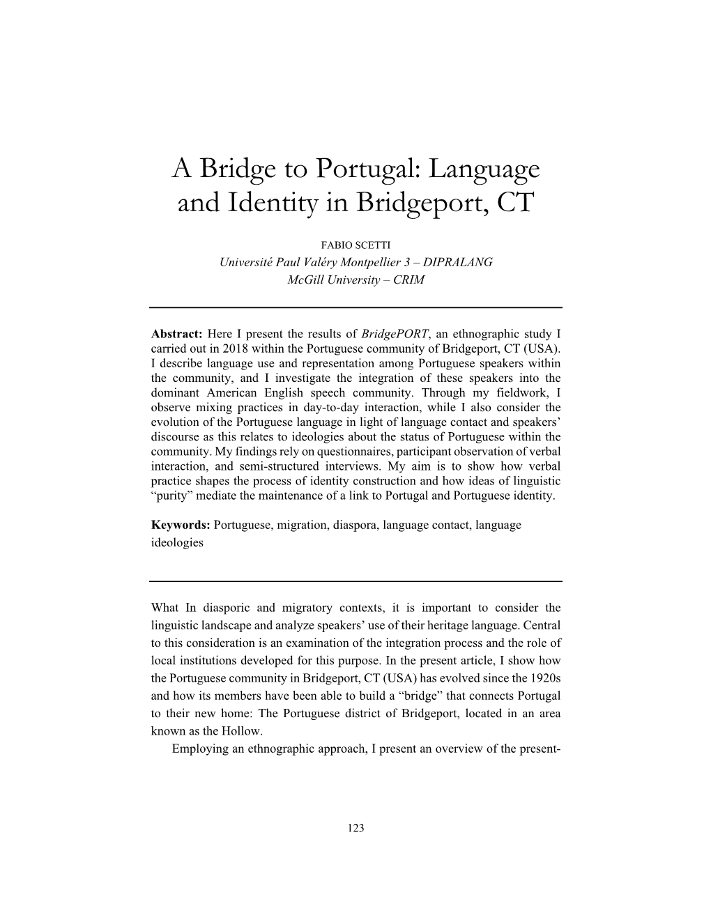 A Bridge to Portugal: Language and Identity in Bridgeport, CT