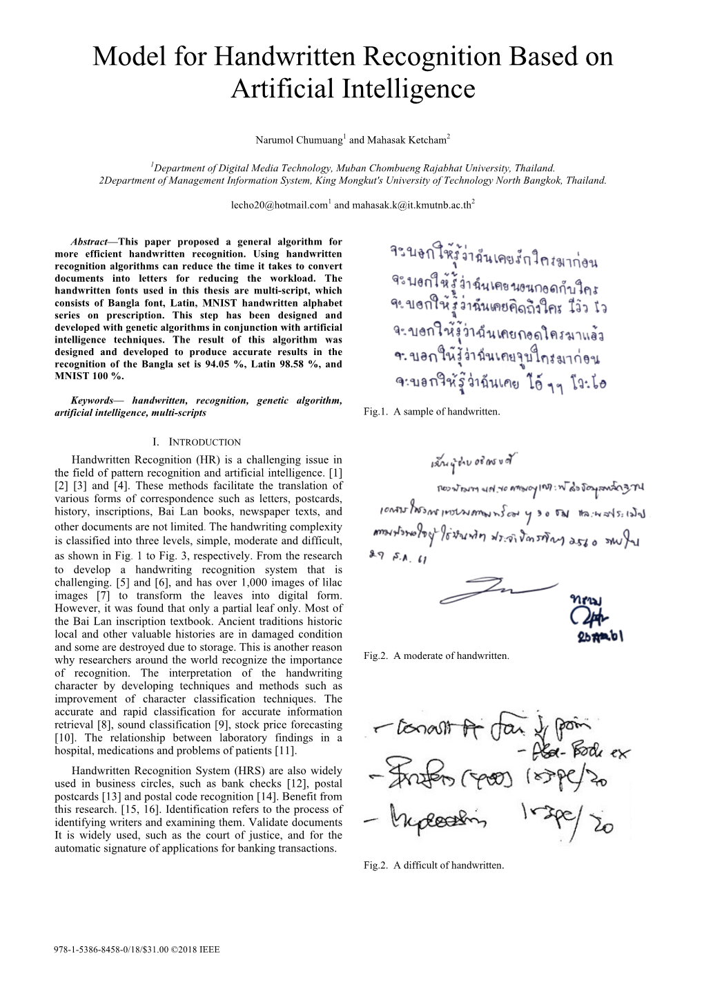 Model for Handwritten Recognition Based on Artificial Intelligence