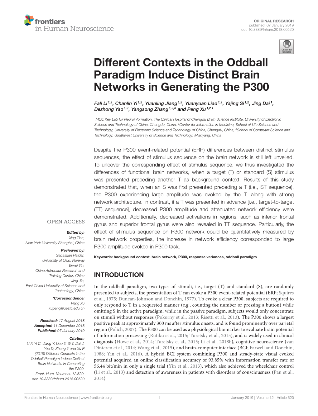 Different Contexts in the Oddball Paradigm Induce Distinct Brain Networks in Generating the P300