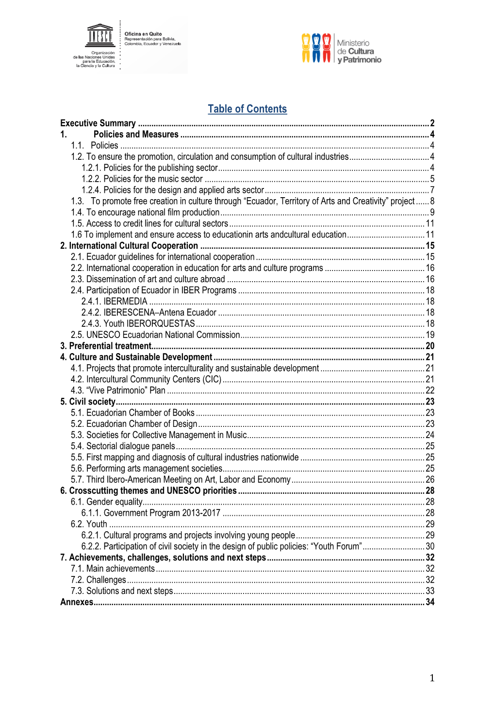 Table of Contents Executive Summary