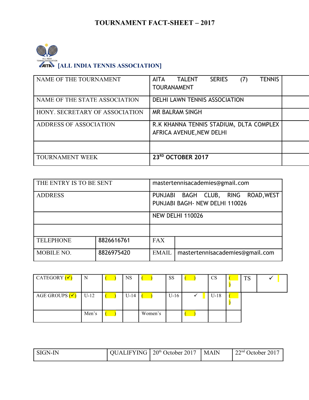 Tournament Fact - Sheet