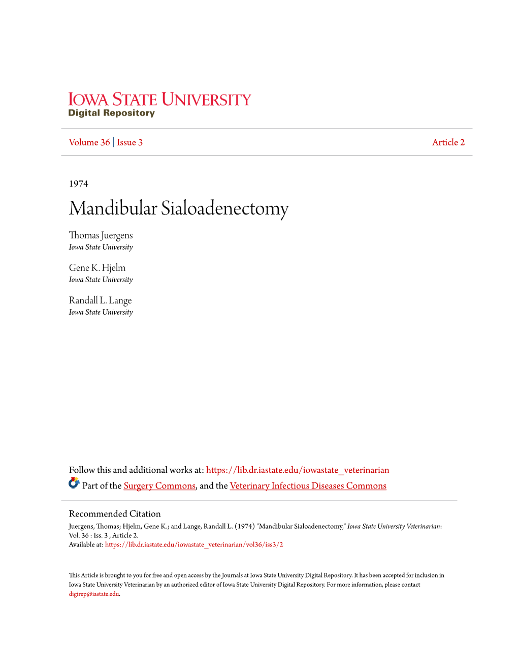 Mandibular Sialoadenectomy Thomas Juergens Iowa State University