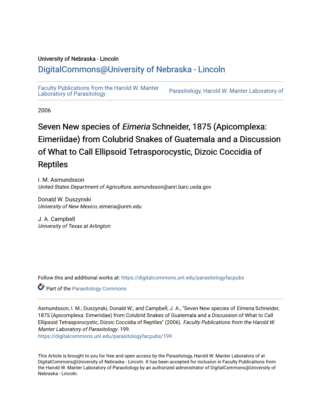 Seven New Species of Eimeria Schneider, 1875 (Apicomplexa