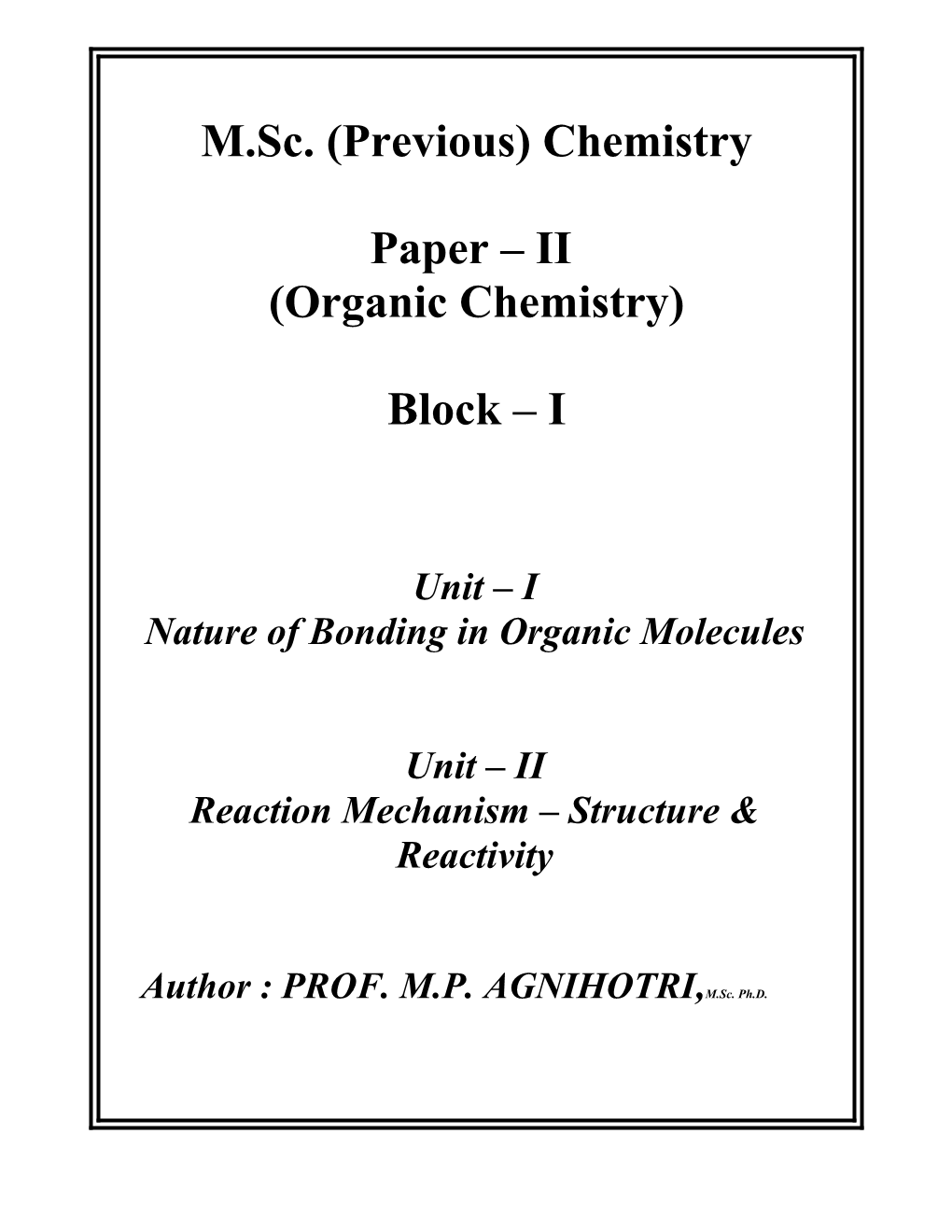 M.Sc. (Previous) Chemistry