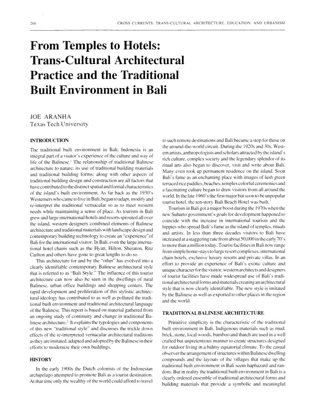 Trans-Cultural Architectural Practice and the Traditional Built Environment in Bali