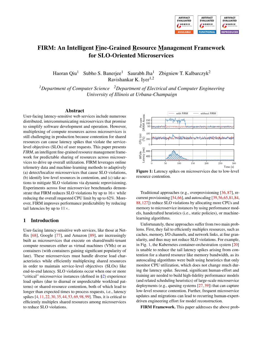 Paper Presents FIRM, an Intelligent ﬁne-Grained Resource Management Frame- 800 400