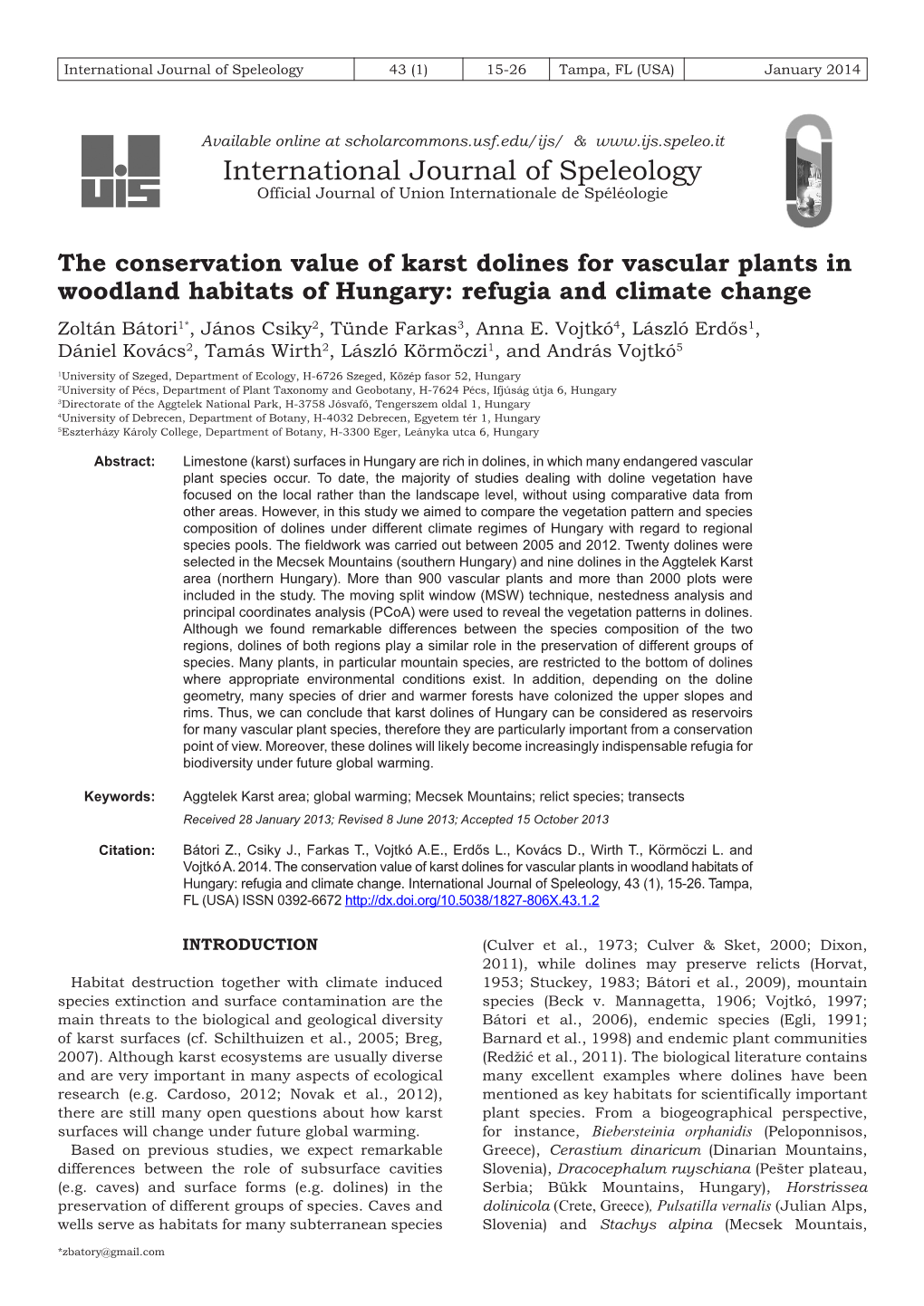 The Conservation Value of Karst Dolines for Vascular Plants in Woodland Habitats of Hungary