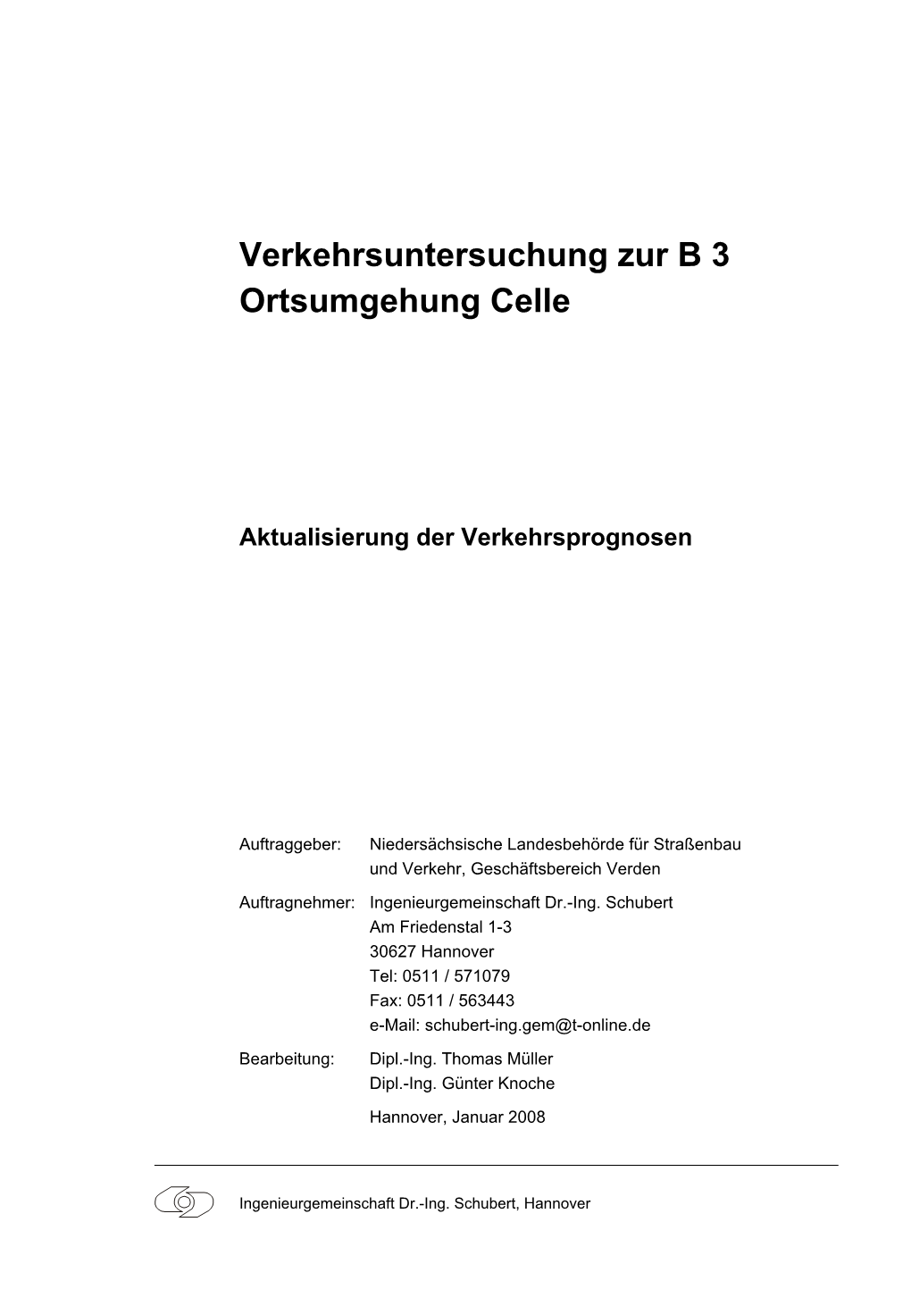 Verkehrsuntersuchung Zur B 3 Ortsumgehung Celle